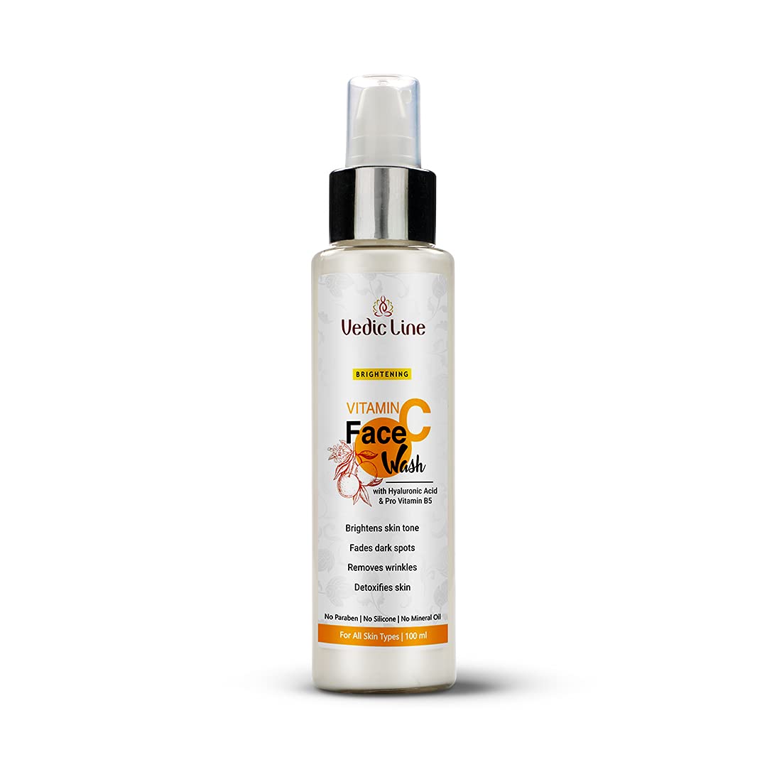 Vedicline Vitamin C Face Wash with Citrus Lemon Extract & Aloe Vera - Reduces Dirt, Impurities & Dark Spots for Radiant Skin (100ml) | Daily Cleansing for Glowing Complexion