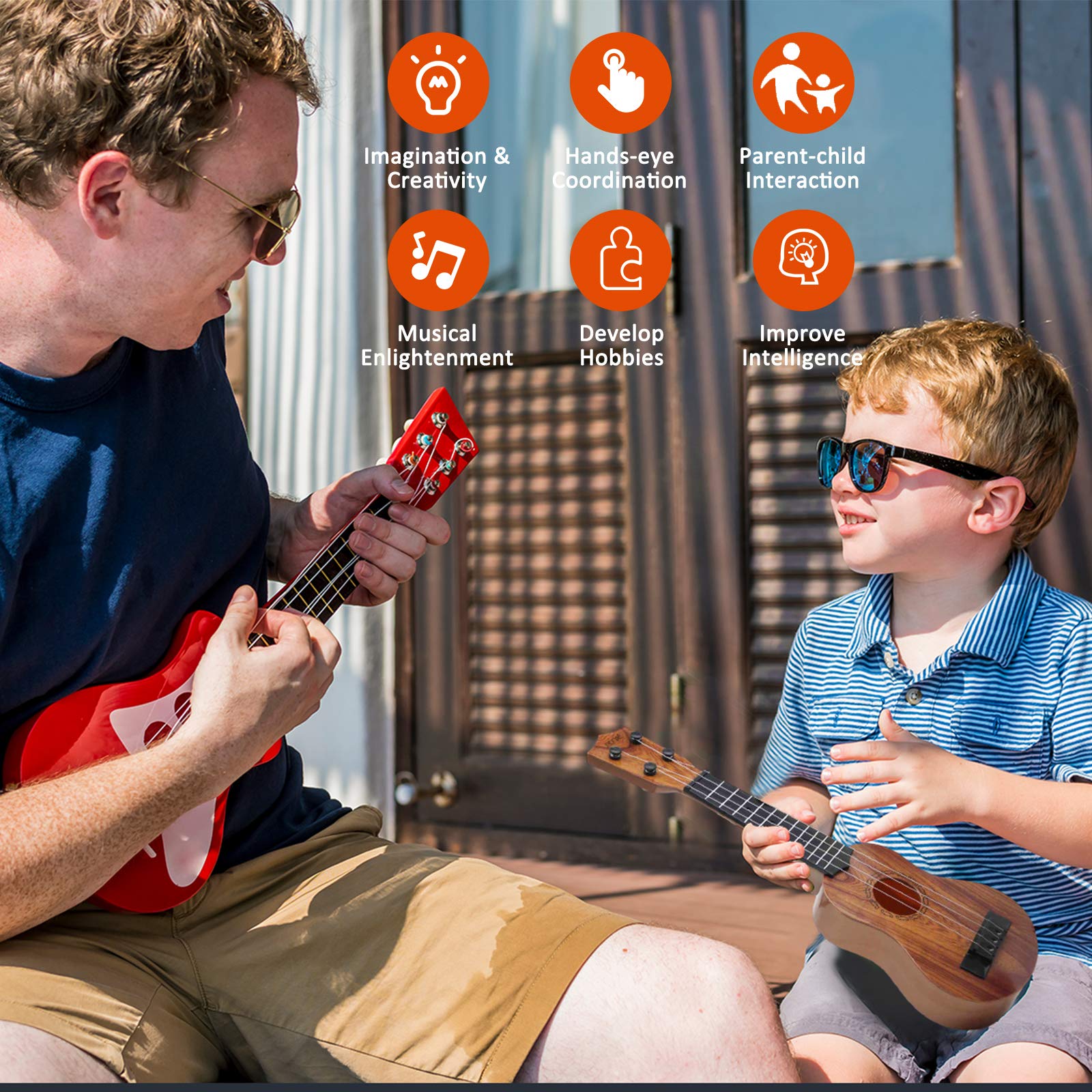 **17 Inch Kids Ukulele Guitar Toy with 4 Steel Strings & Pick - Wooden Musical Instrument for Preschool Children Ages 3-6 | Early Learning Educational Gift for Toddlers | Perfect for Birthday, Christmas & Music Playtime**