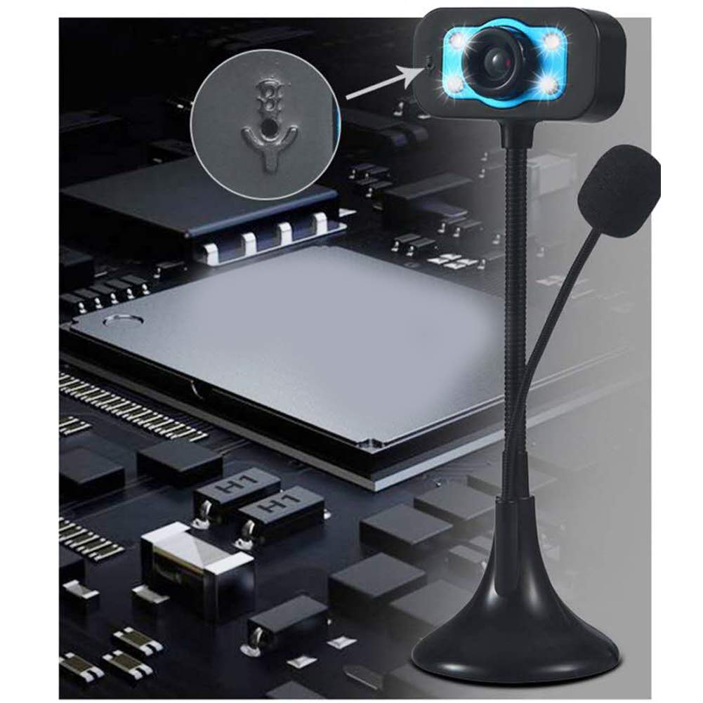 HD Webcam with Built-in Microphone, USB Computer Camera for Laptop & Desktop PC - Night Vision, Video Recording, Video Calling (Black/Blue) - Perfect for Zoom Meetings, Online Classes & Live Streaming