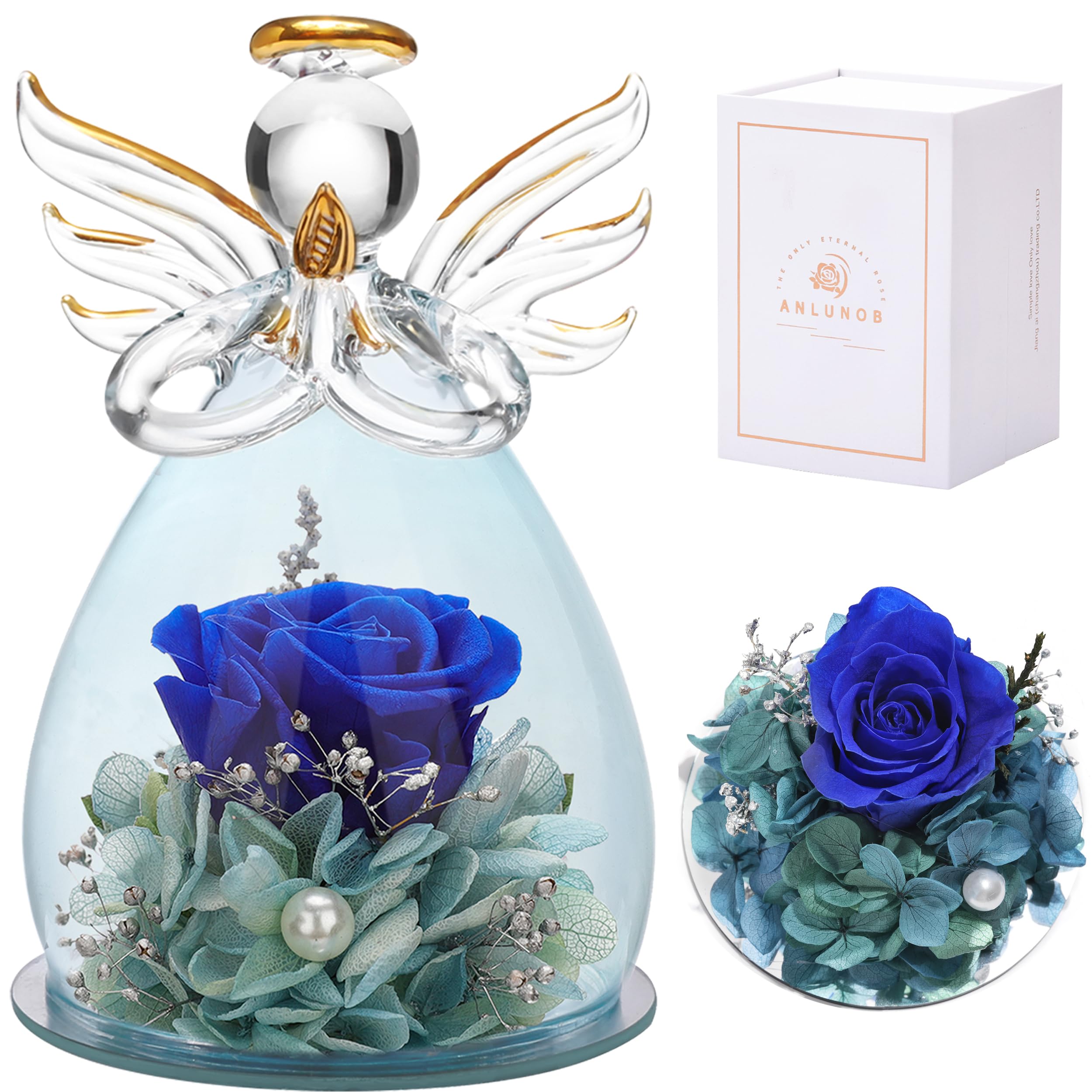 ANLUNOB Preserved Real Rose Eternal Flower Gift - Perfect for Sisters, Mothers Day, Birthday, Grandma, Christian & Sympathy Gifts - Thoughtful Present for Angels Figurines, Thank You & Loss of Mother Memorial