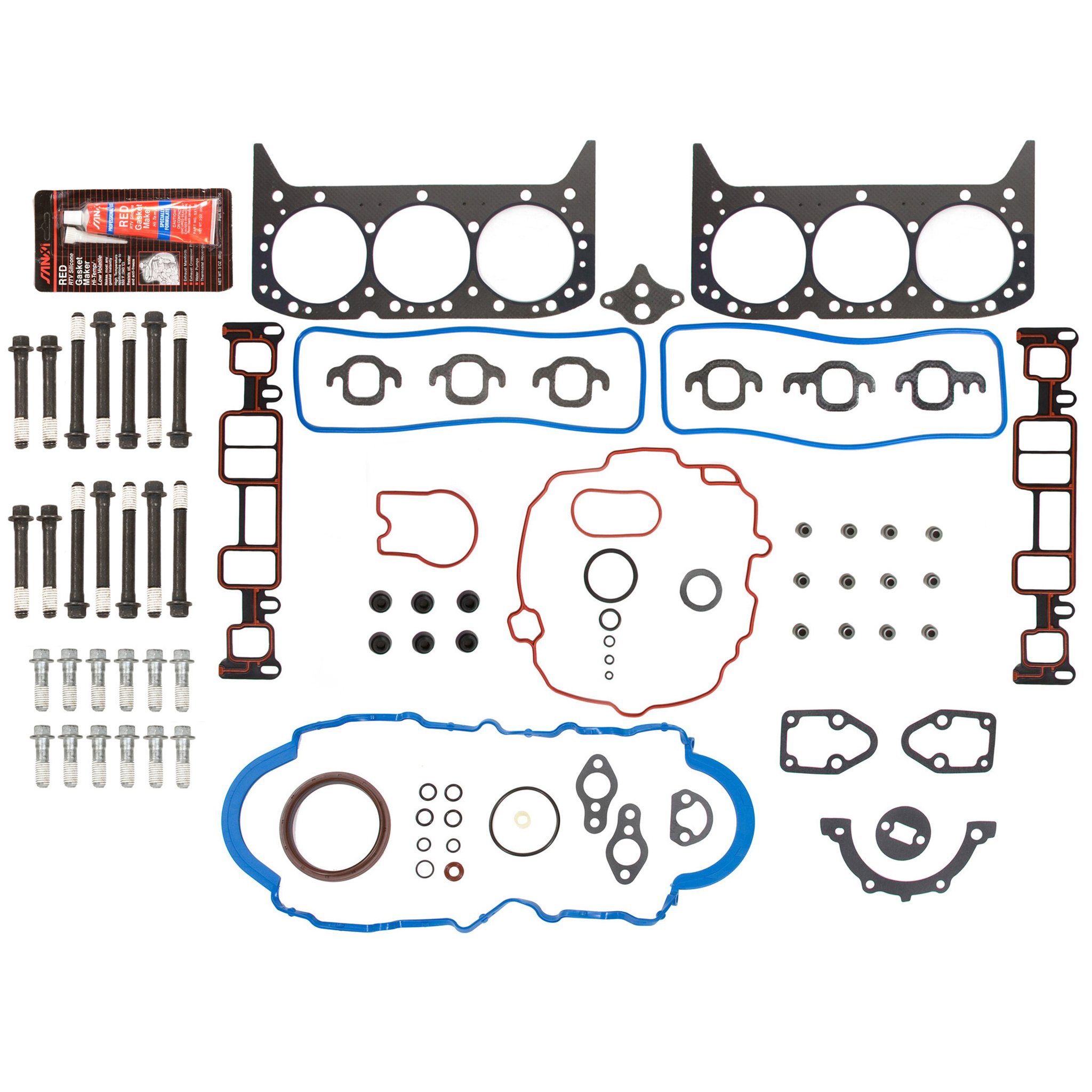 Full Gasket Set with Head Bolts Compatible with 1996-2006 Chevrolet GMC 4.3L OHV VIN X W Vortec Engines - Perfect for Engine Rebuilds & Head Gasket Replacement