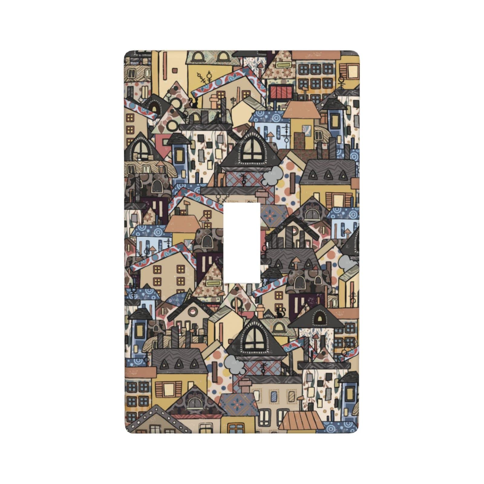 Small Town Farmhouse Single Gang Toggle Light Switch Wall Plate Cover - Decorative Wall Plate for Kitchen, Bathroom & Home Decor - Perfect for Farmhouse, Cottage & Vintage Style Interiors