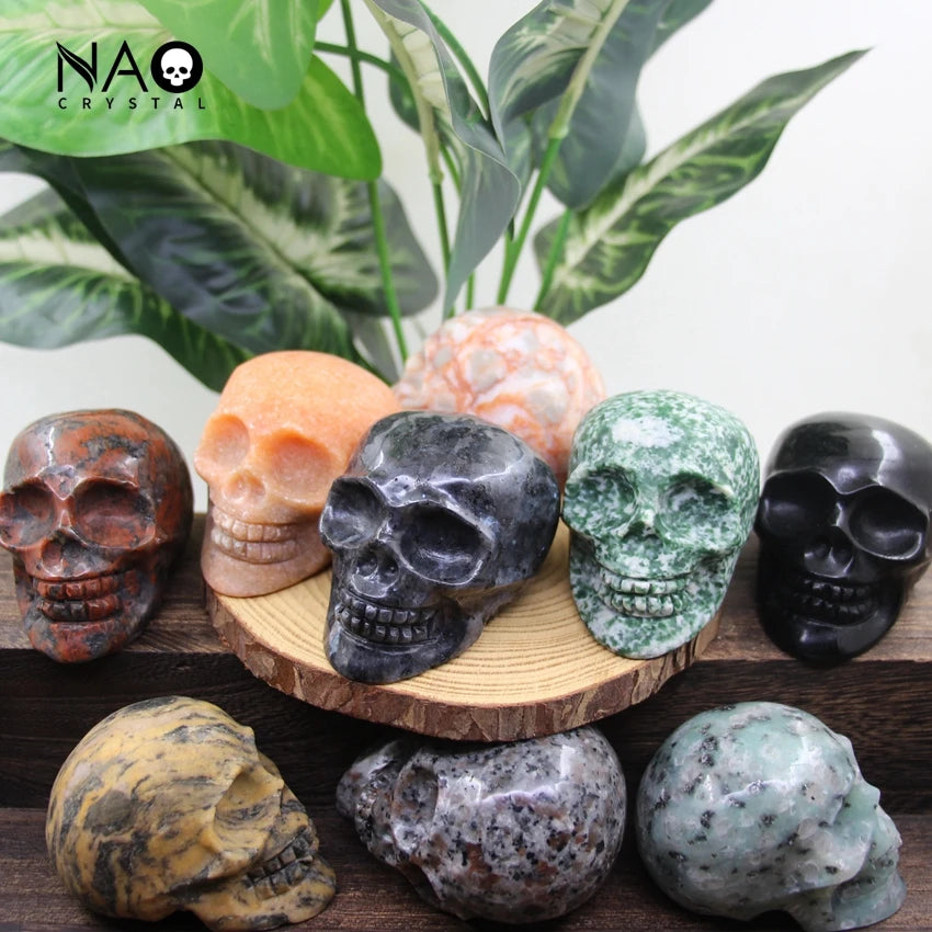 3 Inch Hand Carved Gemstone Skull Statue - Natural Healing Crystal Cranium Figurine for Halloween Decor, Home Office Room Decor, Meditation & Spiritual Gift (Perfect for Altars, Yoga Spaces & Crystal Collections)