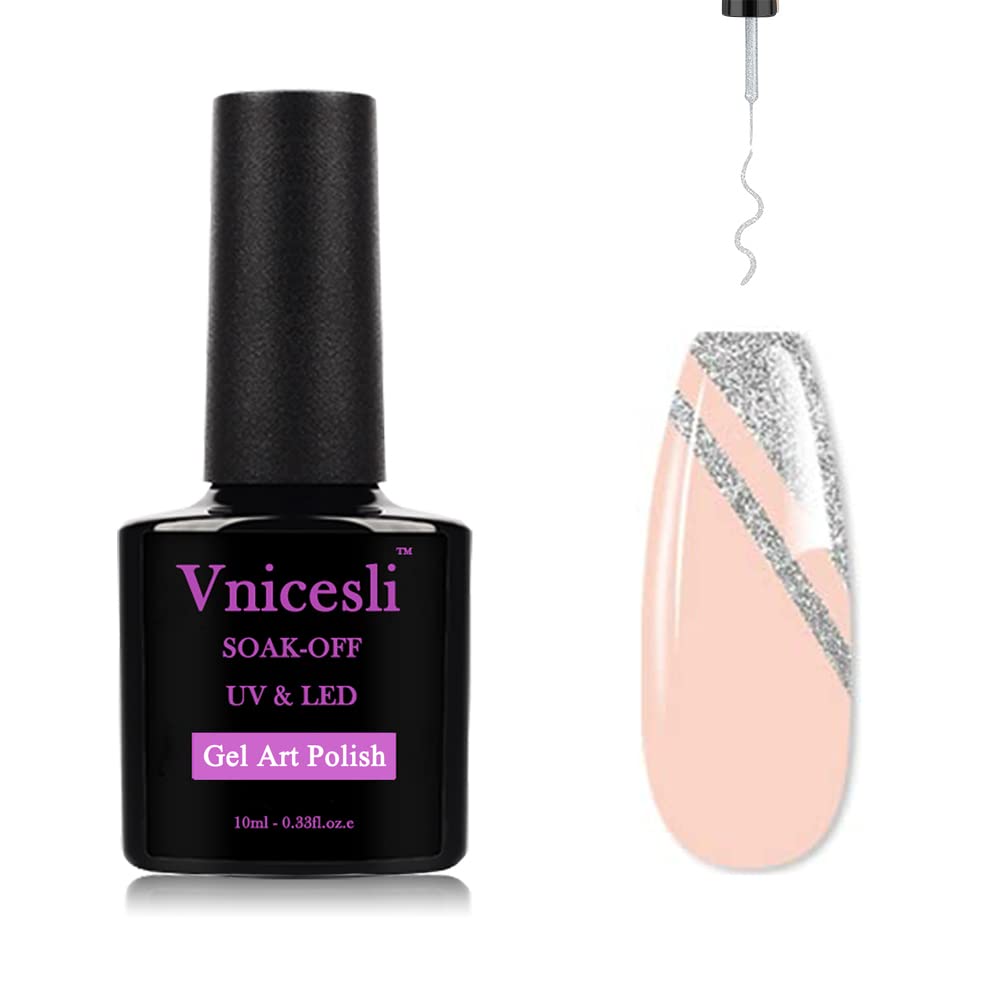 Glitter Silver Gel Polish for Nails - Vnicesli Soak Off UV/LED Nail Art Gel with Thin Brush, Christmas Manicure & Party Nail Design Kit (Perfect for Holiday Parties, Weddings & Special Occasions)