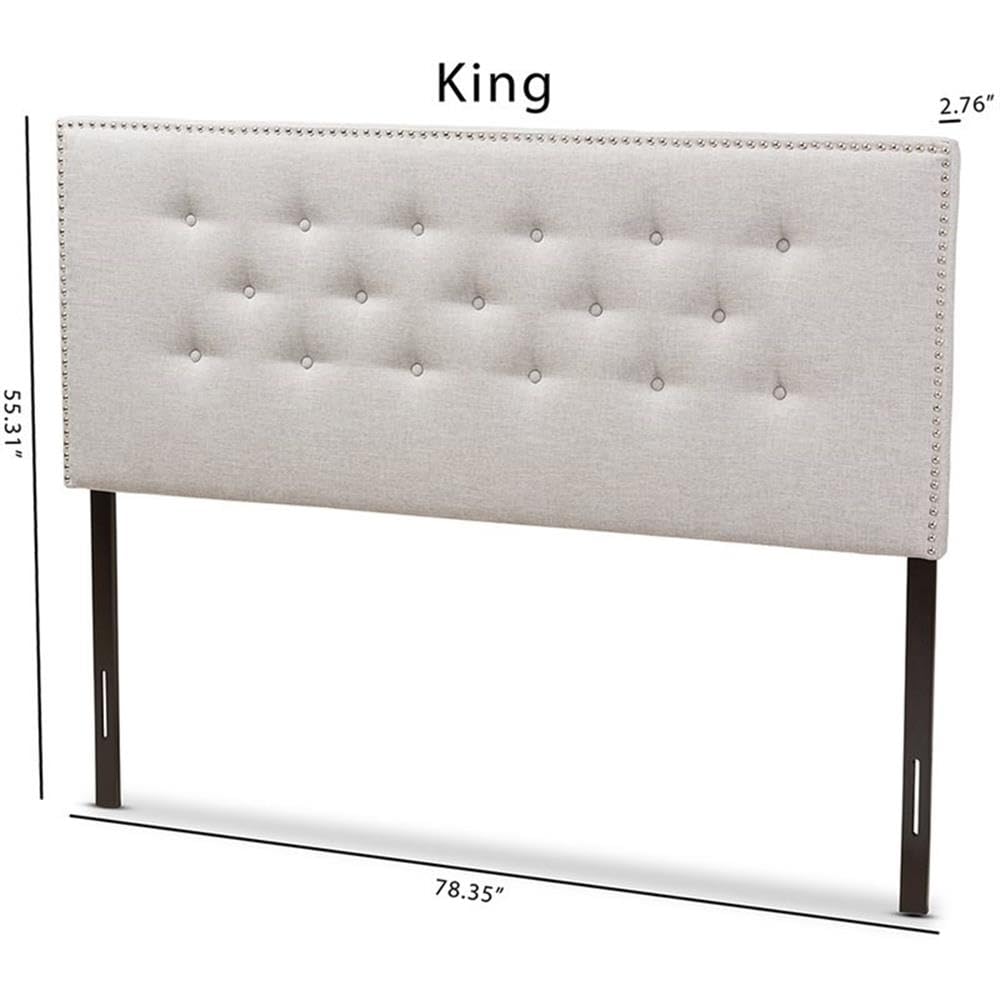 Baxton Studio Windsor Tufted King Size Upholstered Headboard in Grayish Beige - Luxurious Bedroom Upgrade for Master Suite or Guest Room