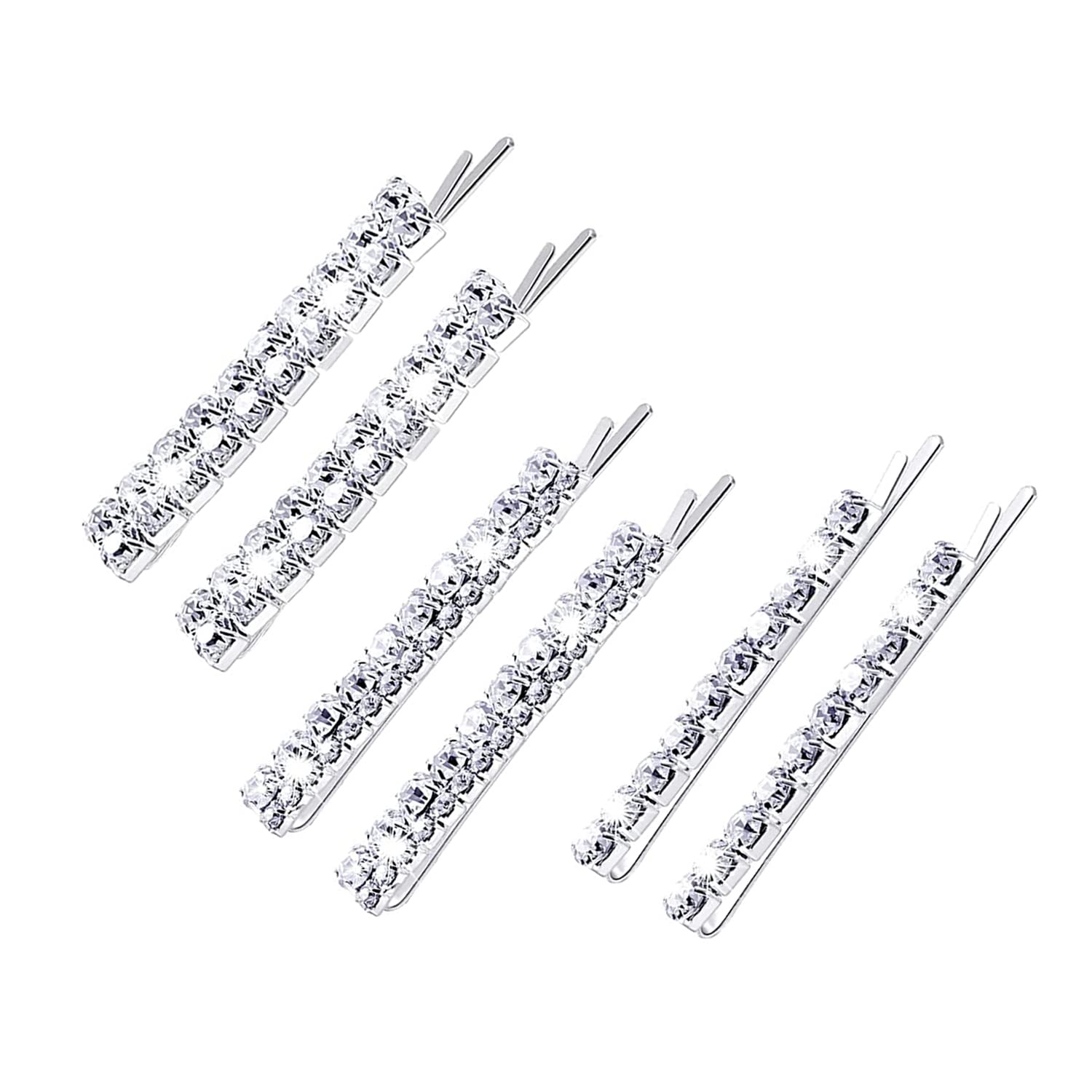 6PCS Silver Rhinestone Hair Clips for Women - Sparkly Bling Hair Barrettes & Hairpins - Luxury Hair Accessories for Wedding, Party & Everyday Use - Perfect for Bridal, Prom & Special Occasions