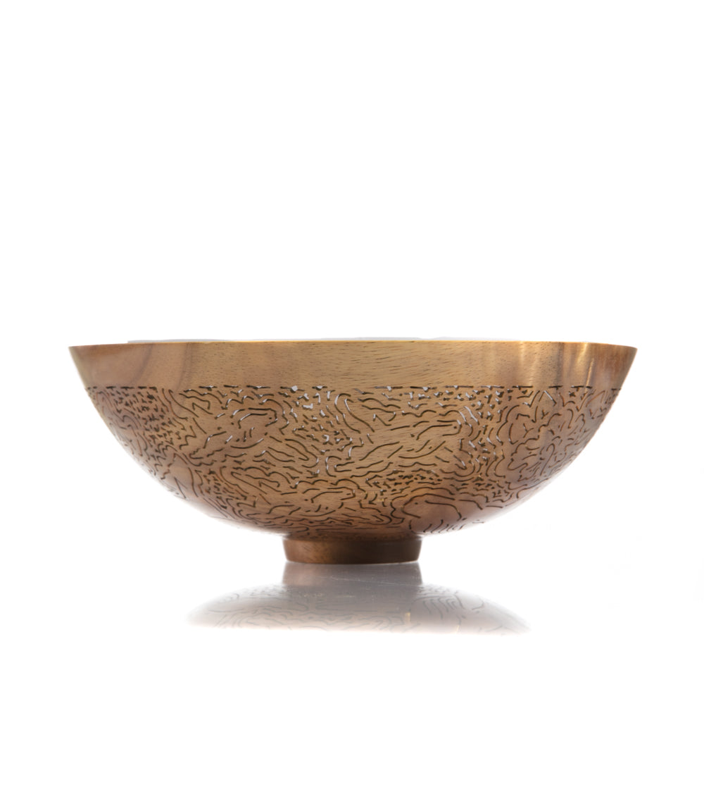 Handcrafted Pierced Koa Wood Bowl with Whale Design - Hawaiian Artisan Home Decor by Patrick & Peggy Bookey - Perfect for Wall Display, Table Centerpiece, or Gift Giving
