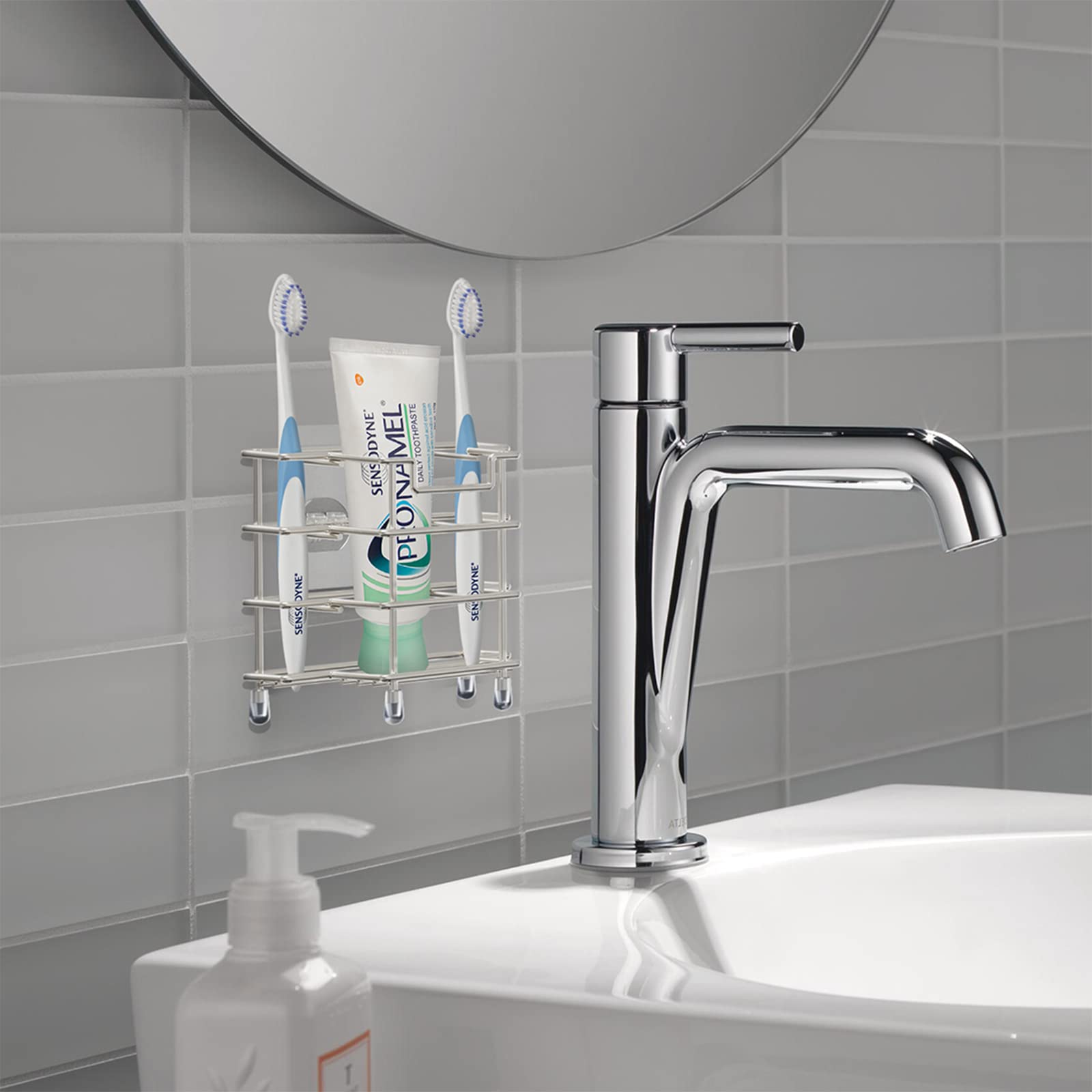 2 Pack Stainless Steel Wall Mounted Toothbrush Holder with 3 Slots - Brushed Nickel Bathroom Organizer for Electric Toothbrushes & Toothpaste - Space Saving Solution for Showers, Countertops & Small Bathrooms - Perfect for Modern Homes, Apartments, Dorm Rooms & Travel Use