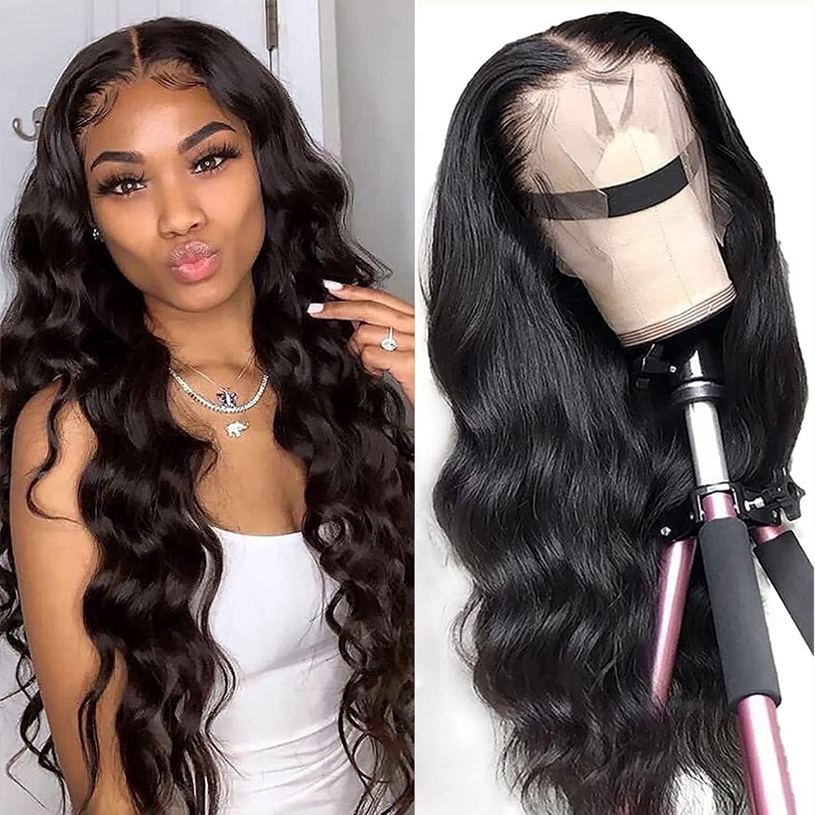 NewYou 13x4 Body Wave Lace Front Wigs - 100% Human Hair Brazilian Glueless Wigs with Pre-Plucked Hairline for Black Women - 28 Inch Natural Looking Wig for Daily Wear, Parties & Special Occasions