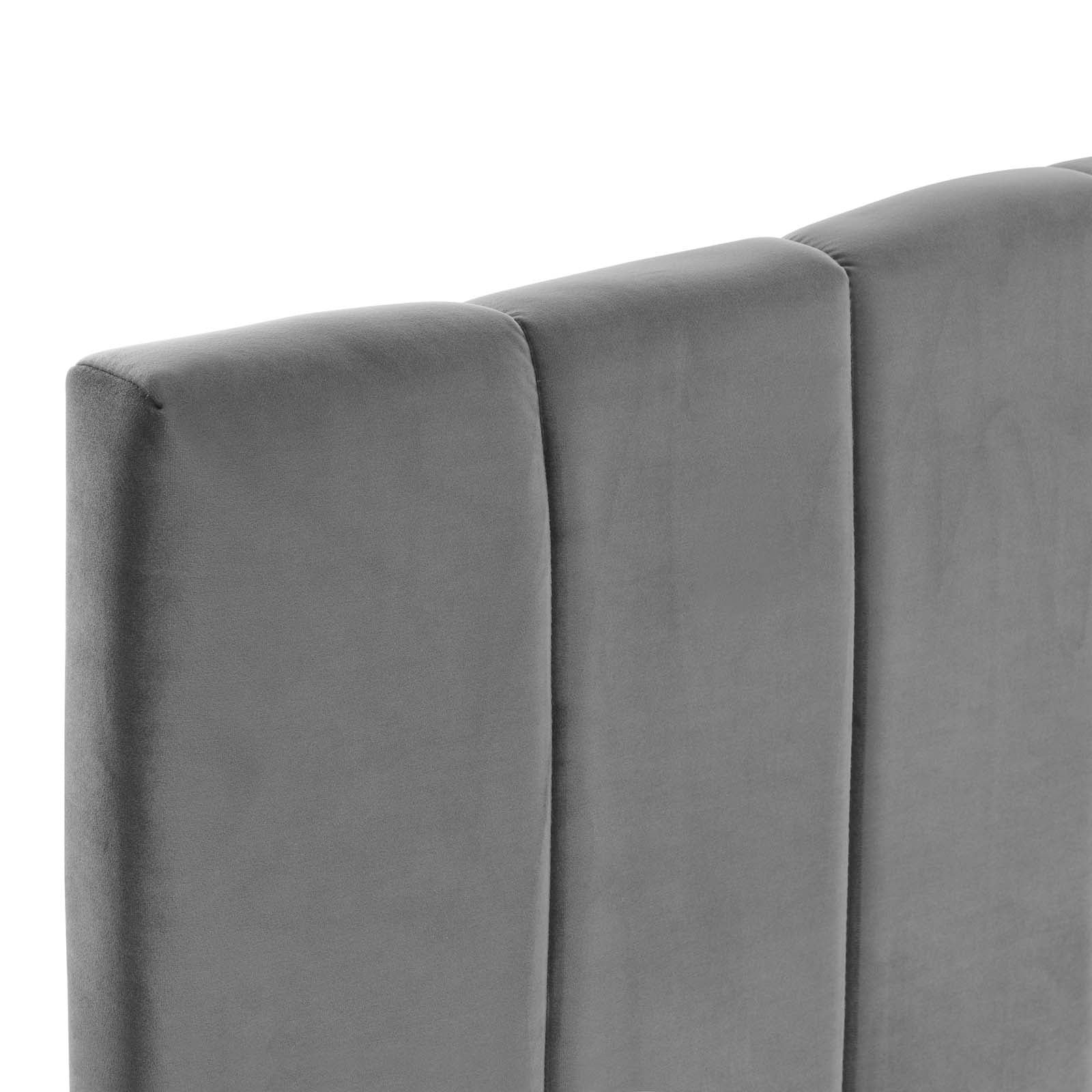 Camilla Channel Tufted Performance Velvet Headboard - Queen Size Upholstered Bed Headboard with Nailhead Trim - Perfect for Master Bedroom, Guest Room & Home Decor