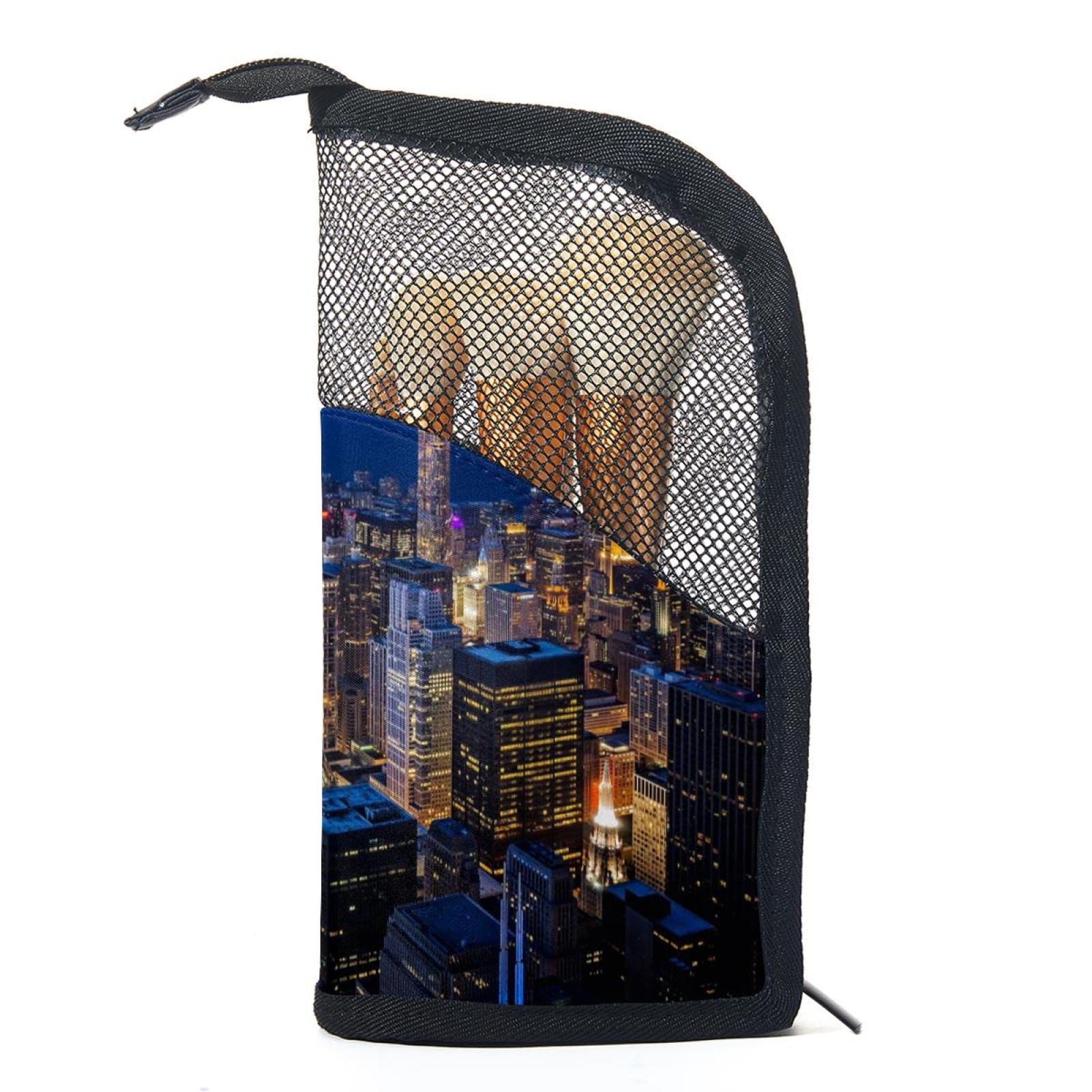 12-Piece Makeup Brush Organizer Bag with View Architecture Tower Sky Design - Portable Makeup Brush Holder Case for Travel & Home Storage