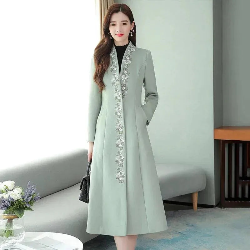 Women's Embroidered Wool Coat - Elegant Winter Overcoat for Women | Perfect for Office, Parties & Cold Weather Fashion