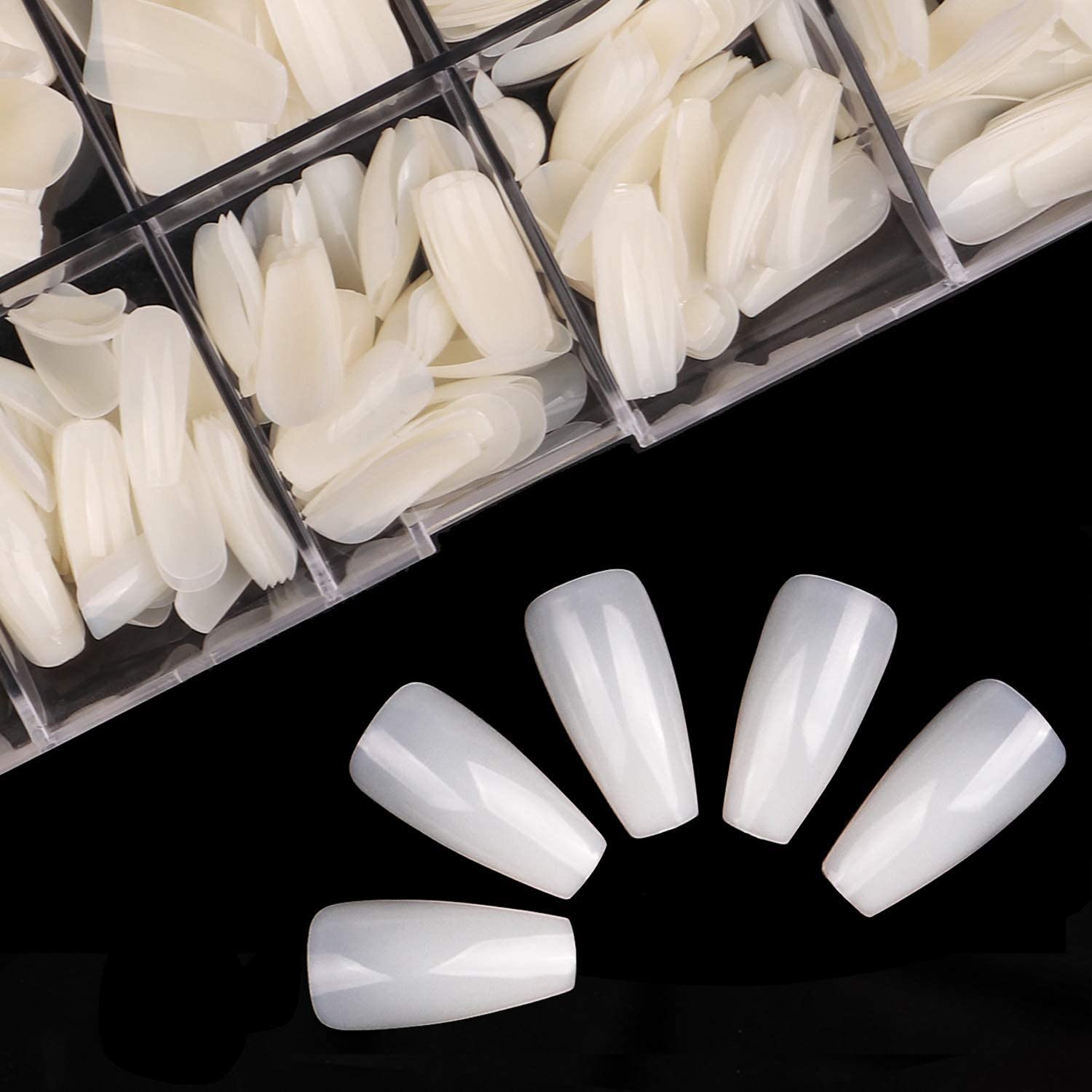 MAPPERZ 100Pcs Reusable Artificial Nails - Natural Squoval Fake Nails Kit with Nail Glue (10 Sizes, 3g) | Perfect for Salon, Home Manicure & Special Occasions