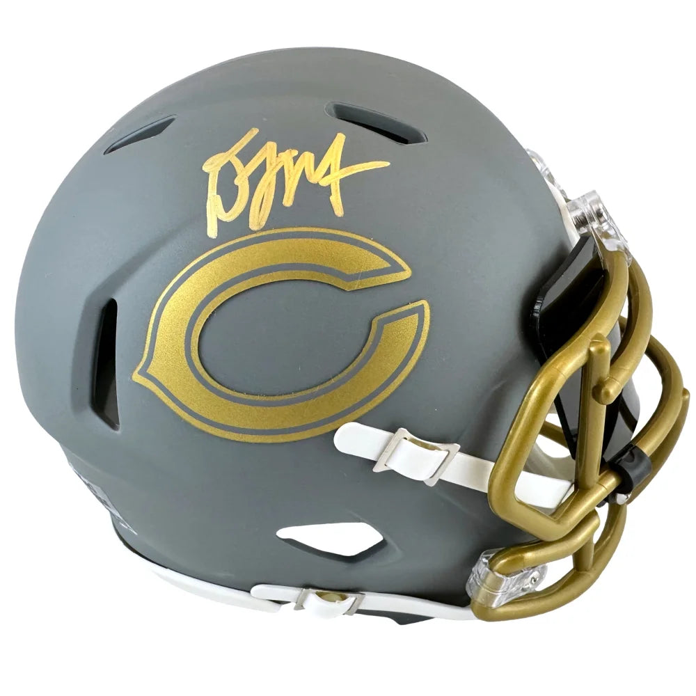 Authentic DJ Moore Autographed Chicago Bears Slate Mini Helmet with JSA COA - Signed NFL Collectible for Fans, Man Cave Decor, and Sports Memorabilia Display