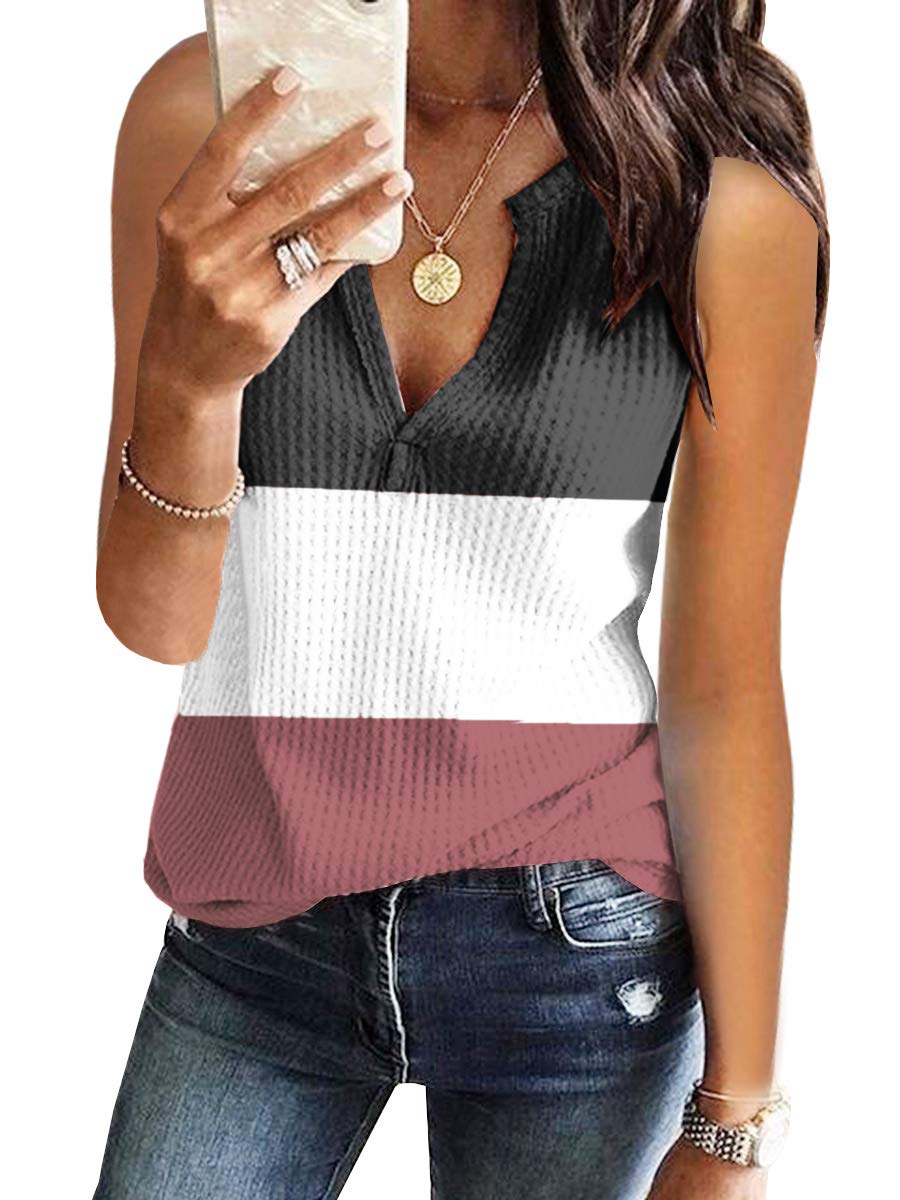 Women's V-Neck Waffle Knit Tank Tops - Summer Casual Sleeveless Loose Fit Tee Shirts for Women - Perfect for Beach, Gym, Yoga & Everyday Wear