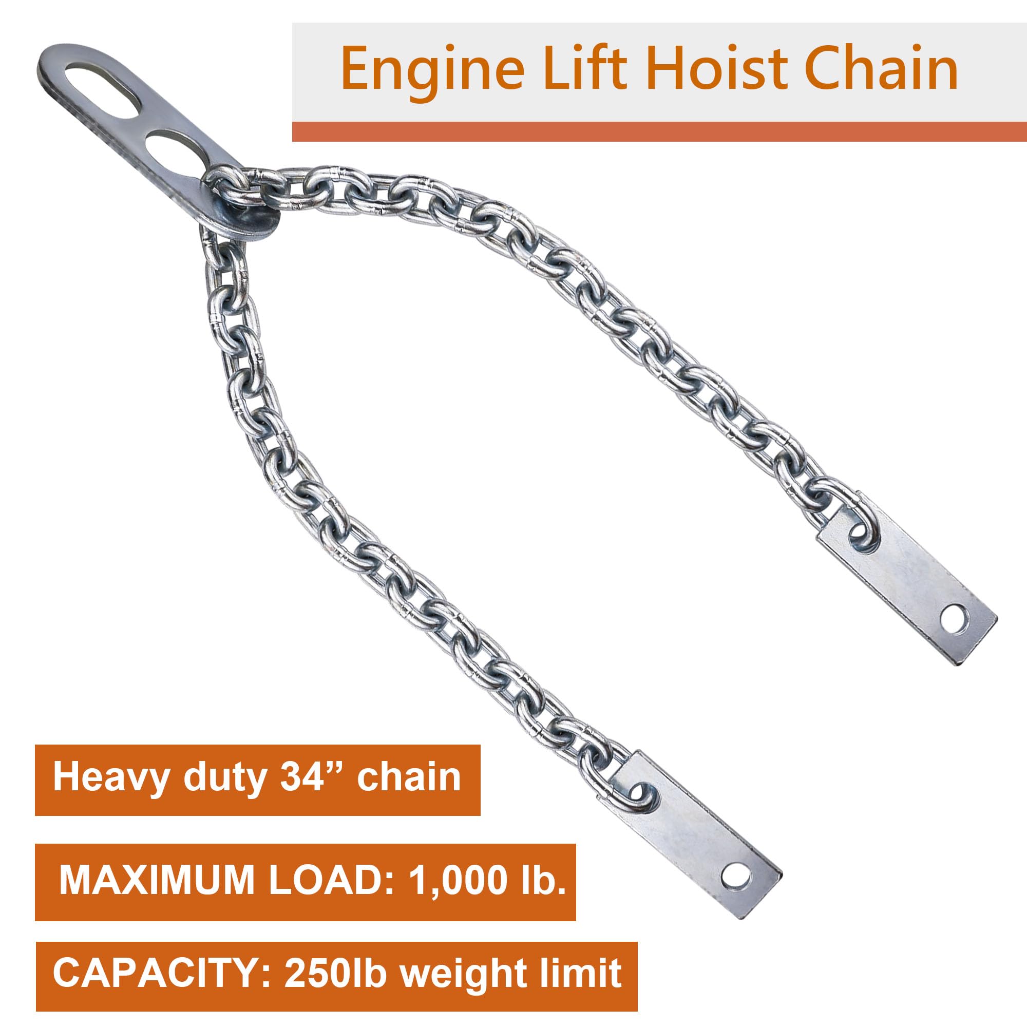 34 Inch Heavy Duty Engine Lift Chain - 1,000 lbs Capacity, Motor Hoist Lifting Chain for Automotive Repair, Equipment Maintenance & Industrial Use