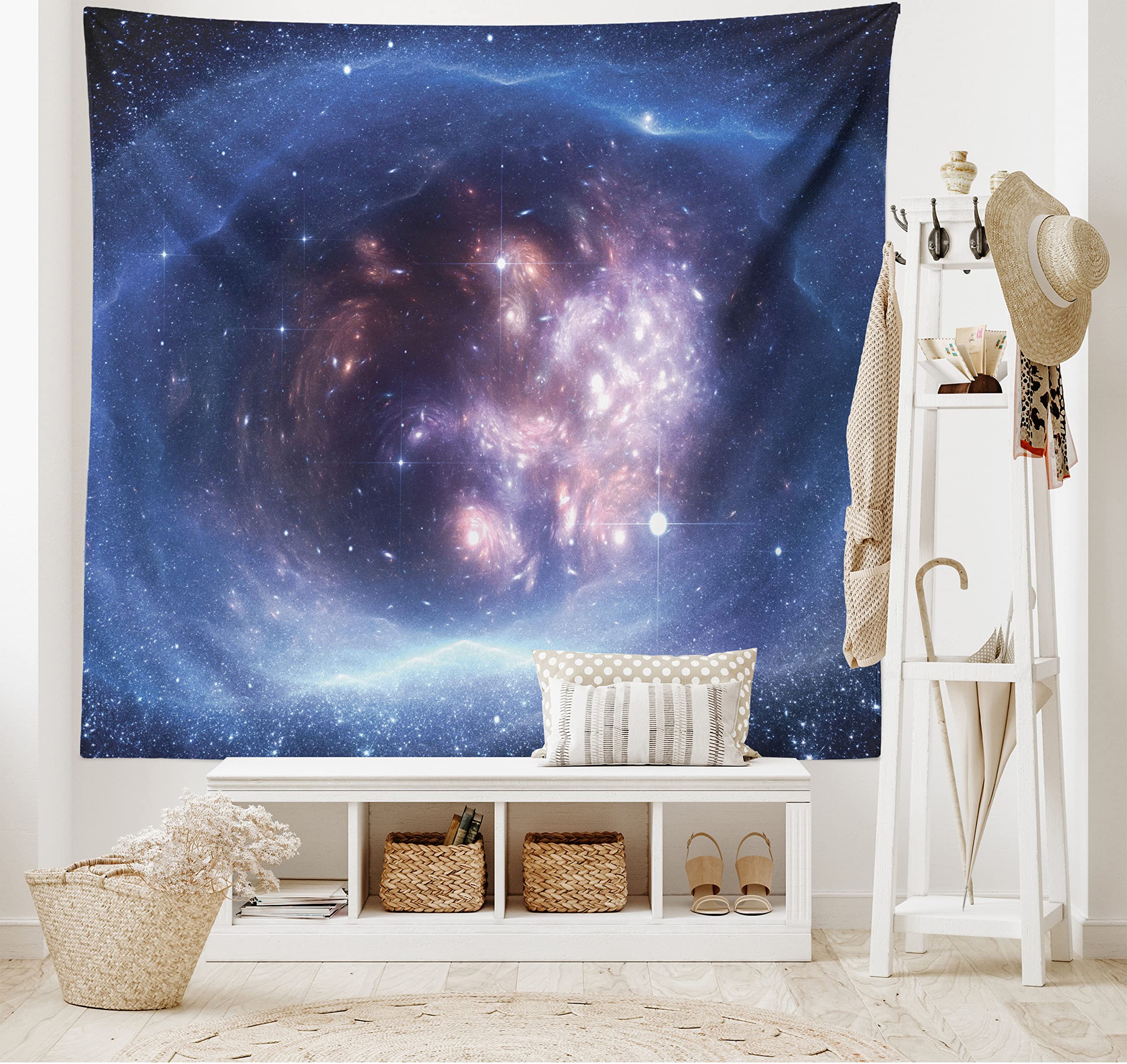 Ambesonne Outer Space Tapestry - Nebula Gas Cloud & Star Clusters Universe Astronomy Wall Art Decor | 45x30 Inch Indigo Purple Fabric Wall Hanging for Bedroom, Living Room, Dorm | Perfect for Space Theme Rooms, Meditation Spaces & Astronomy Lovers