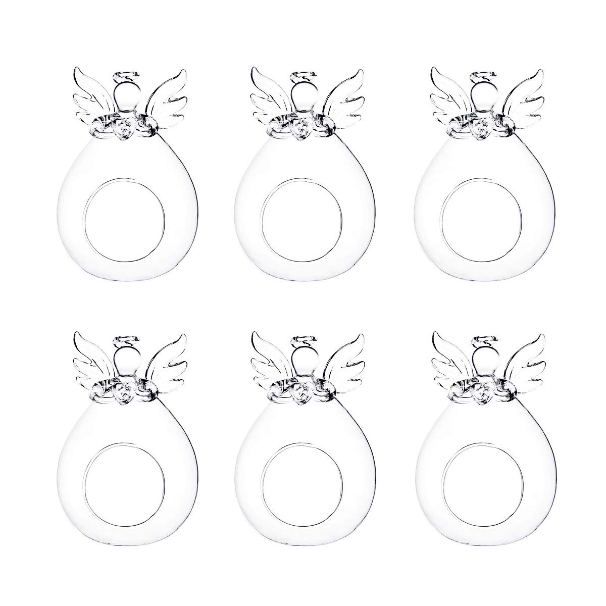 Pack of 6 Christmas Glass Angel Terrariums - Decorative Candle Holders & Planters for Home, Wedding, Holiday Decor - Unique Angel Gifts & Vases for Tabletop, Mantel, and Party Centerpieces
