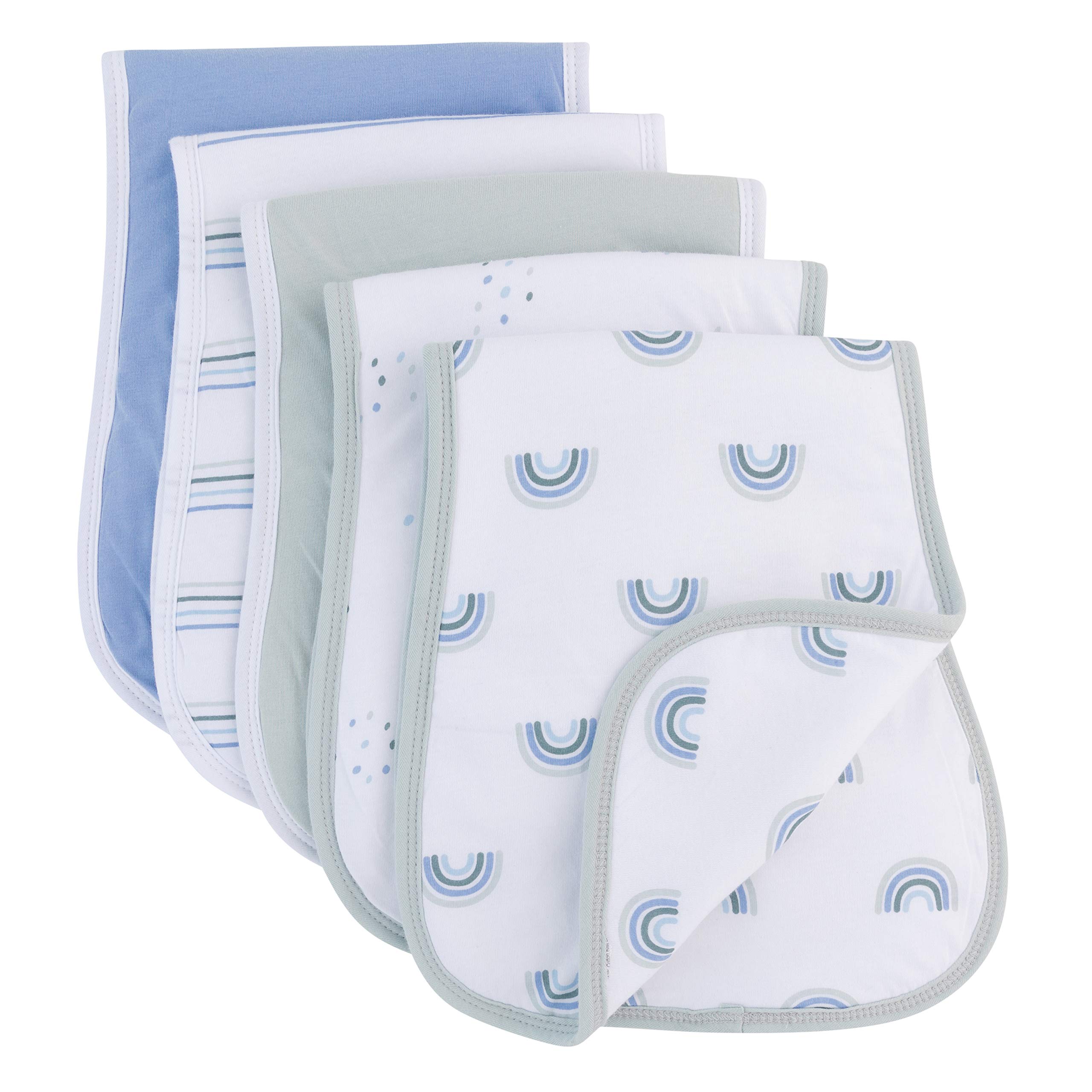 Ely's & Co. Ultra Absorbent Baby Burp Cloths - 5 Pack Hourglass Shaped Burp Cloths for Newborns - Soft Washable Bibs & Drool Cloths for Baby Girls & Boys (Blue Rainbow Combo) - Perfect for Feeding, Burping & Mess-Free Playtime