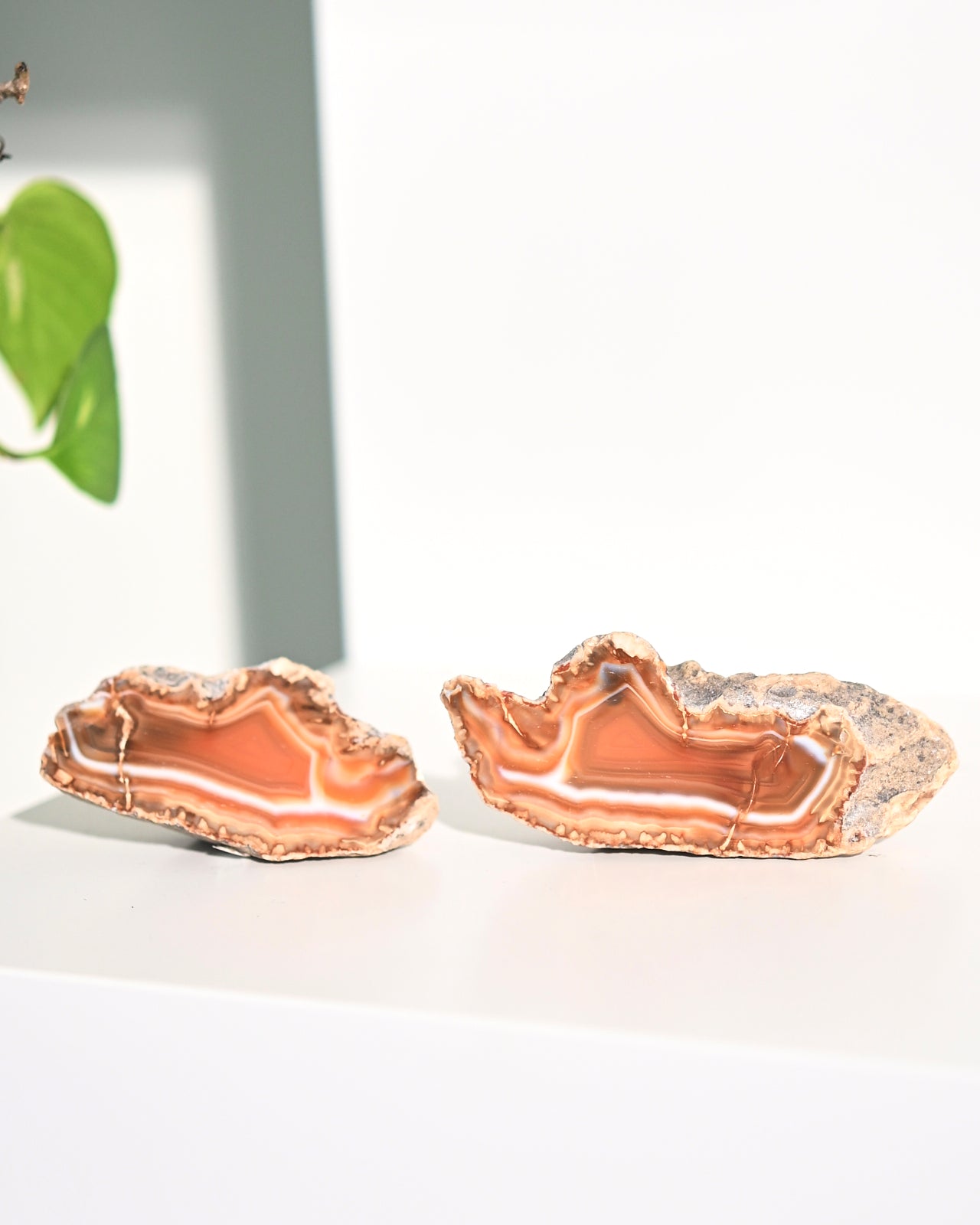 Natural Malawi Agate Geode Pair - Healing Crystals for Meditation, Home Decor & Spiritual Gifts | Perfect for Yoga Spaces, Office Desks & Crystal Collections