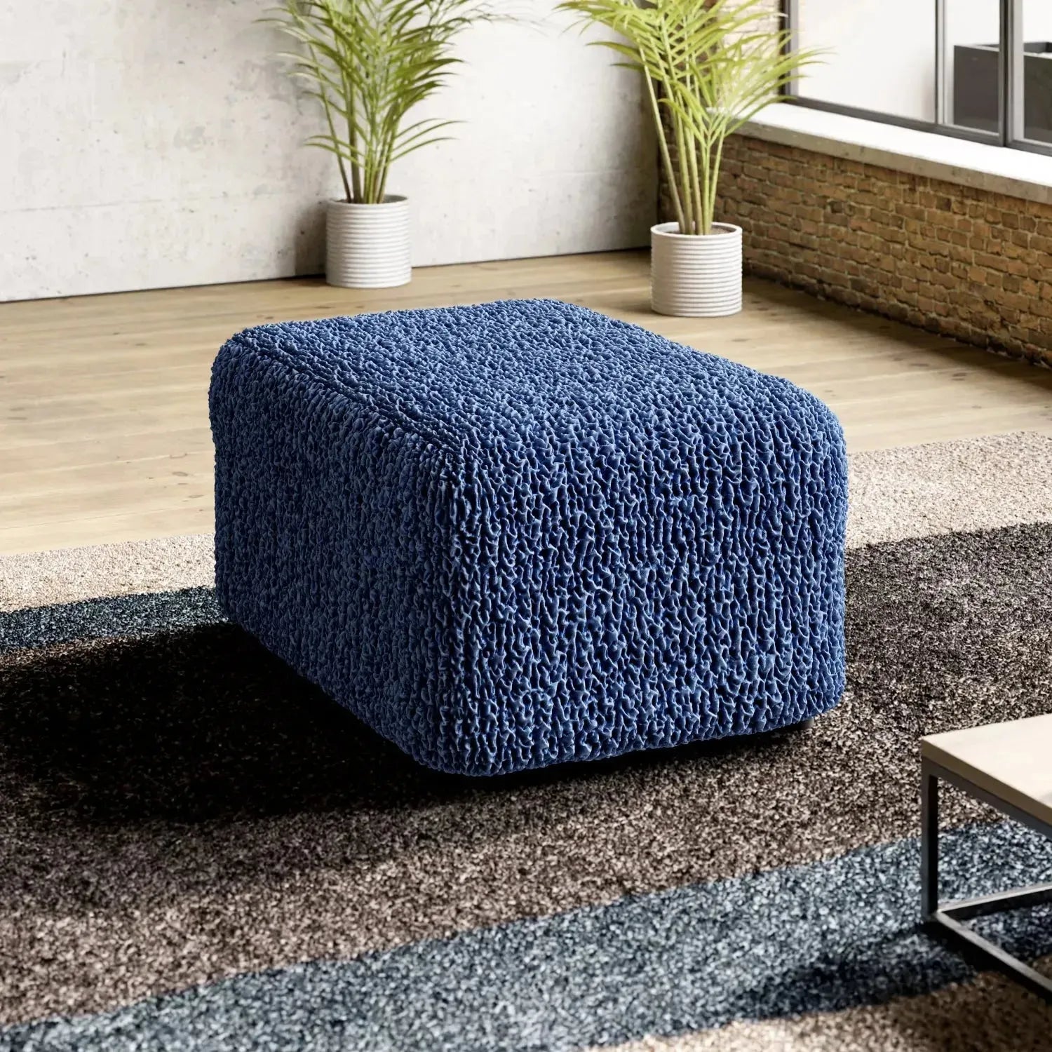 Ottoman Slipcover Medium Size - Goffrato Velvet Collection | Stretchable Furniture Cover for Living Room, Bedroom & Office Decor