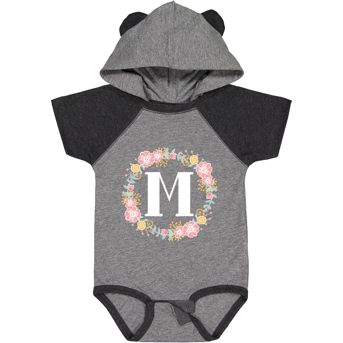 Inktastic Monogram Letter M Rose Floral Wreath Baby Bodysuit - Cute Gift for Newborns, Baby Showers & Photo Shoots