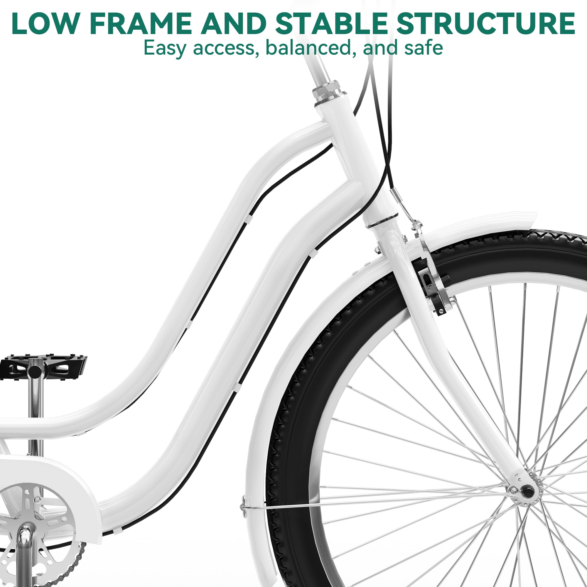 YITAHOME 24 & 26 Inch Beach Cruiser Bike for Adults - 7 Speed & Single Speed Commuter Bicycle with Step-Through Frame, Steel Construction & Full Front/Rear Fenders - Perfect for Beach Rides, City Commuting & Leisure Cycling