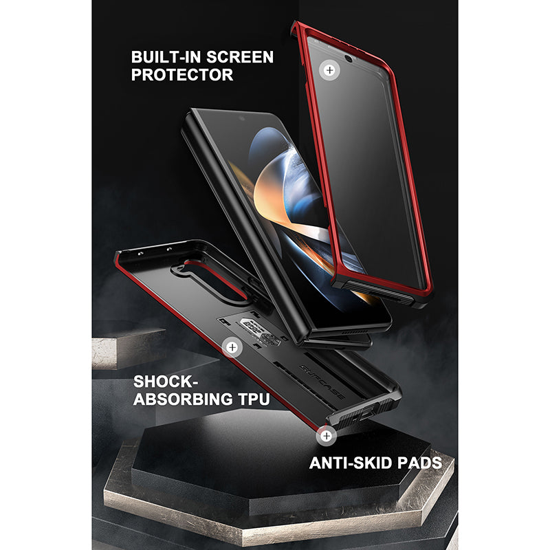 Samsung Galaxy Z Fold 5 Case with Kickstand & Screen Protector - Unicorn Beetle Pro Series, Shockproof Metallic Red | Perfect for Work, Travel & Everyday Protection