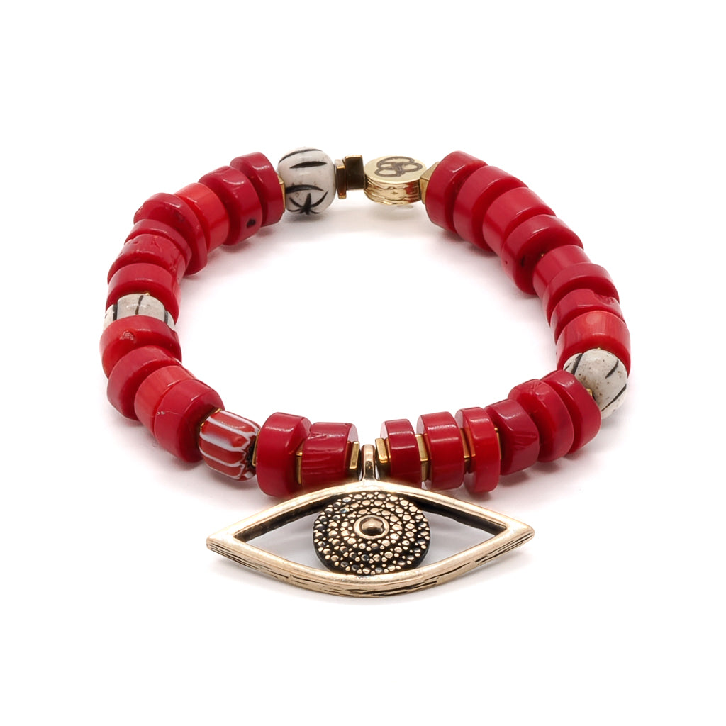 Red Coral Chunky Evil Eye Beaded Bracelet for Women - Handmade Protection Jewelry for Good Luck & Positive Energy | Perfect for Gifts, Meditation & Spiritual Healing