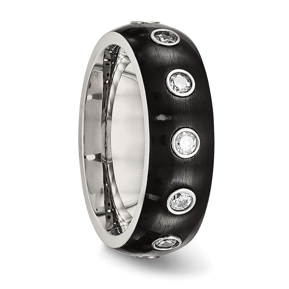 Stainless Steel Black Ion Plated Cubic Zirconia Half Round Ring for Women - Size 7 | Elegant Jewelry Gift for Her | Perfect for Anniversary, Birthday & Special Occasions