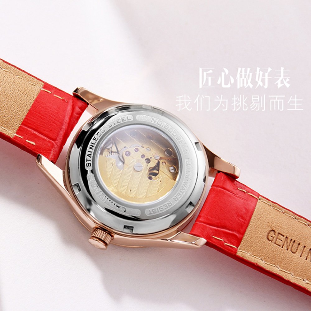 MASTOP Women's Automatic Mechanical Watch with Diamond Butterfly Dial & Genuine Leather Strap - Luminous Skeleton Watch for Business, Party & Everyday Wear