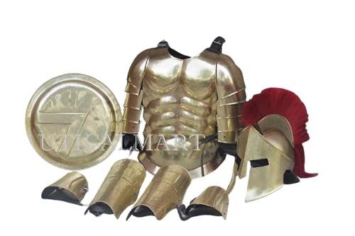 Medieval Armor Set - Spartan Warrior Cuirass with 300 Helmet, Leg & Arm Guards, Shield for Halloween Cosplay, LARP, Renaissance Fairs & Historical Reenactments