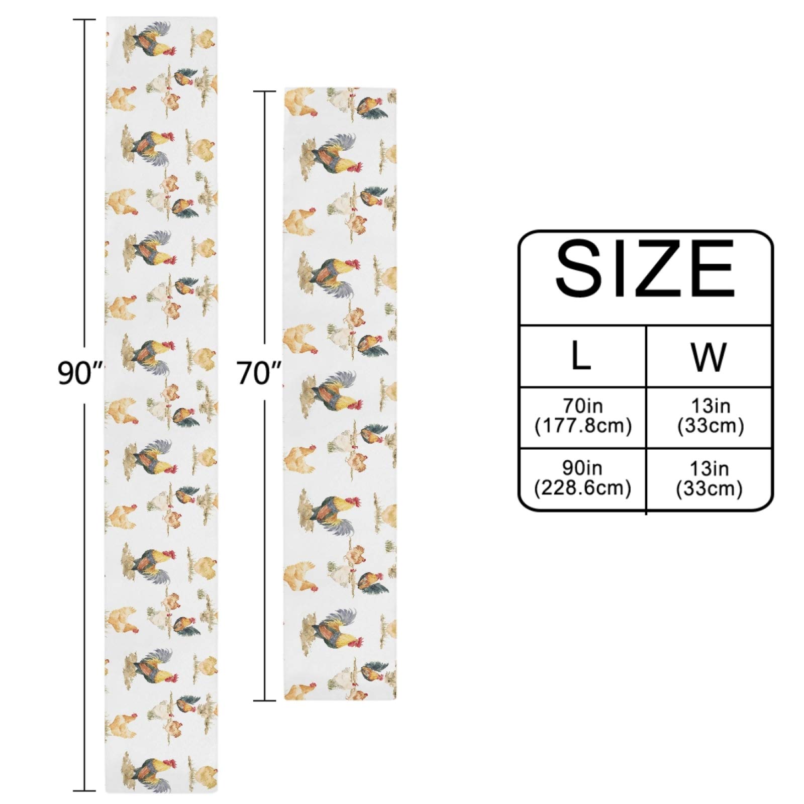 Double Sided Chicken Rooster Hen Table Runner - 13x70 Inch Washable Polyester Tablecloth for Farmhouse Kitchen, Dining Room Decor, Country Themed Parties & Holiday Gatherings