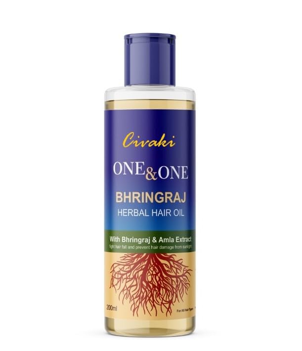 Civaki One & One Maha Bhringraj Hair Oil - 100% Pure Ayurvedic Therapeutic Oil for Hair Regrowth & Fall Control | 4X Power of Bhringraj | 200ml | Promotes Healthy Scalp & Stronger Hair for Men & Women | Perfect for Daily Hair Care & Scalp Massage