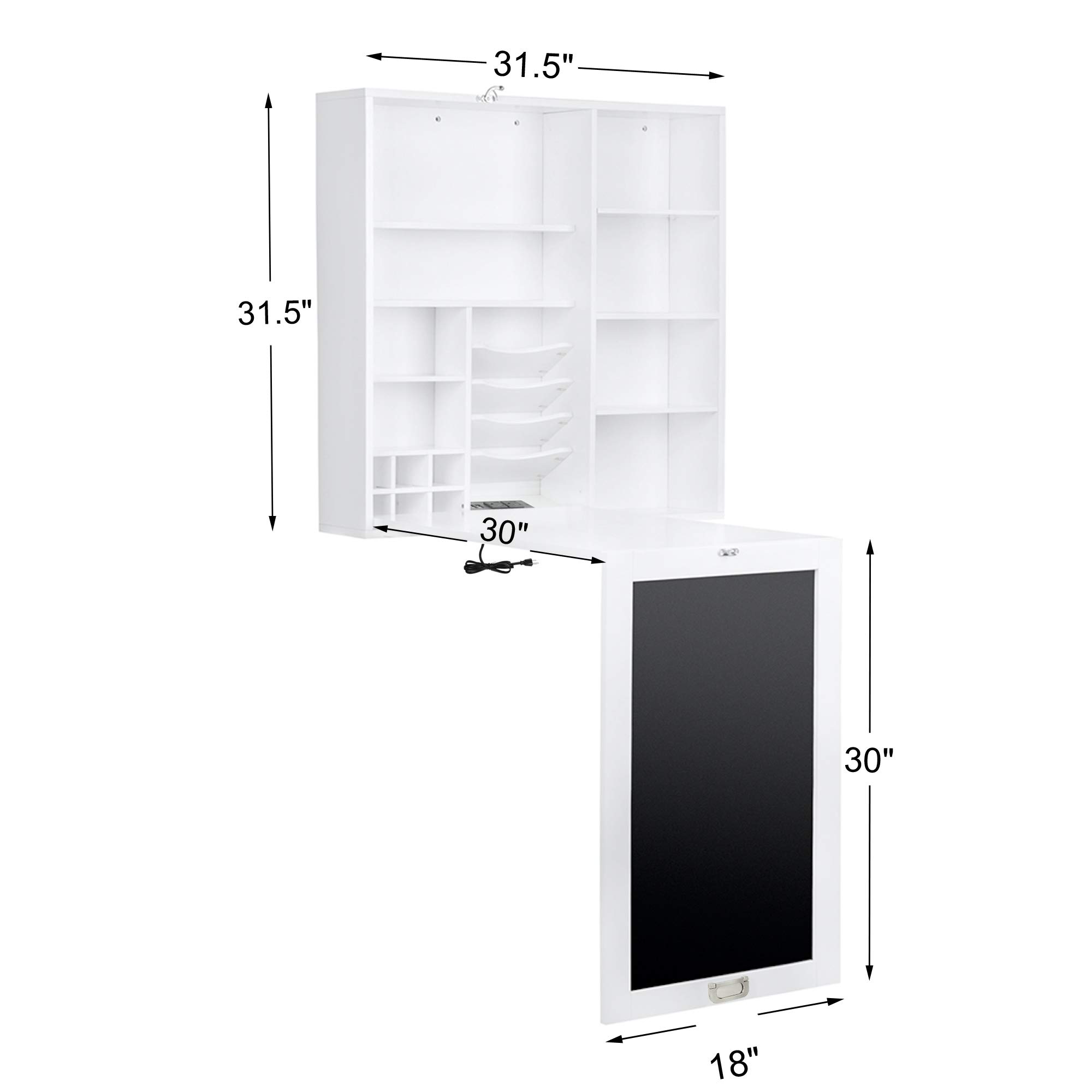 Utopia Alley Foldable Wall Mount Desk with Storage Cabinet & Shelves - Space Saving Home Office Furniture with Chalkboard Surface - Compact Computer Writing Desk for Small Spaces (White) - Perfect for Apartments, Dorms & Home Offices