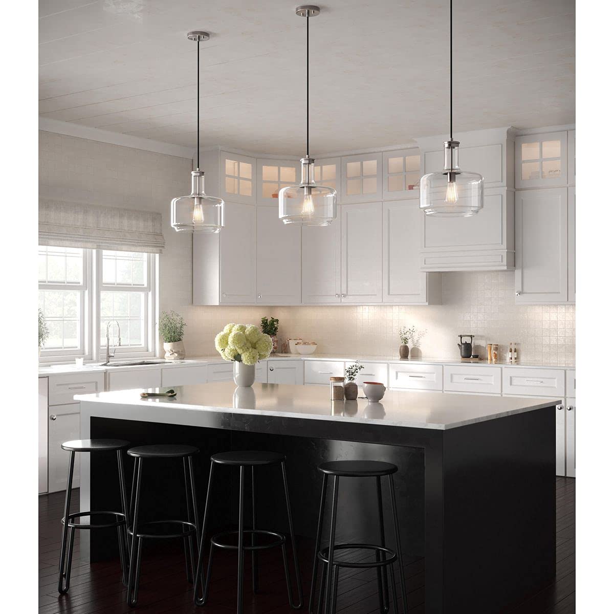 Latrobe Collection 1-Light Clear Glass Coastal Pendant Light with Brushed Nickel Finish - Perfect for Kitchen Island, Dining Room, and Beach House Decor