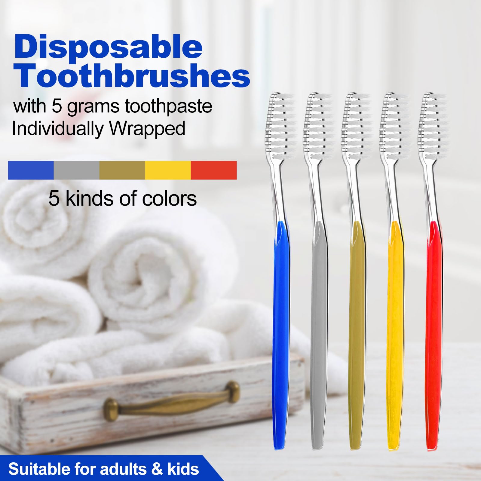 Eco-Friendly Disposable Toothbrushes with Pre-Pasted Toothpaste - 500 Pack (5 Vibrant Colors) - Perfect for Travel, Camping, Offices & Emergency Kits