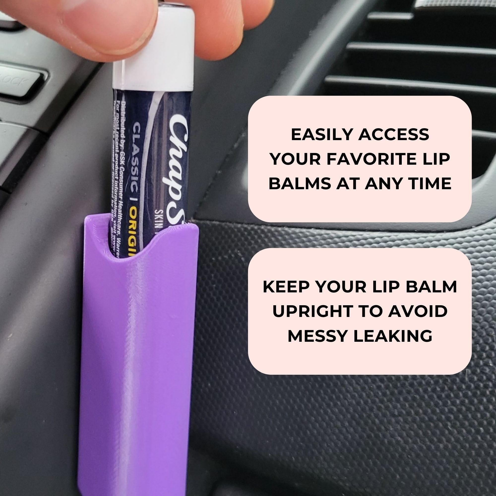 No Melt Upright Lip Balm Holder for Car - Black Chapstick Holder for Women & Teen Girls - Cute Car Accessories & Interior Decor - Perfect for Summer, Travel & Daily Use