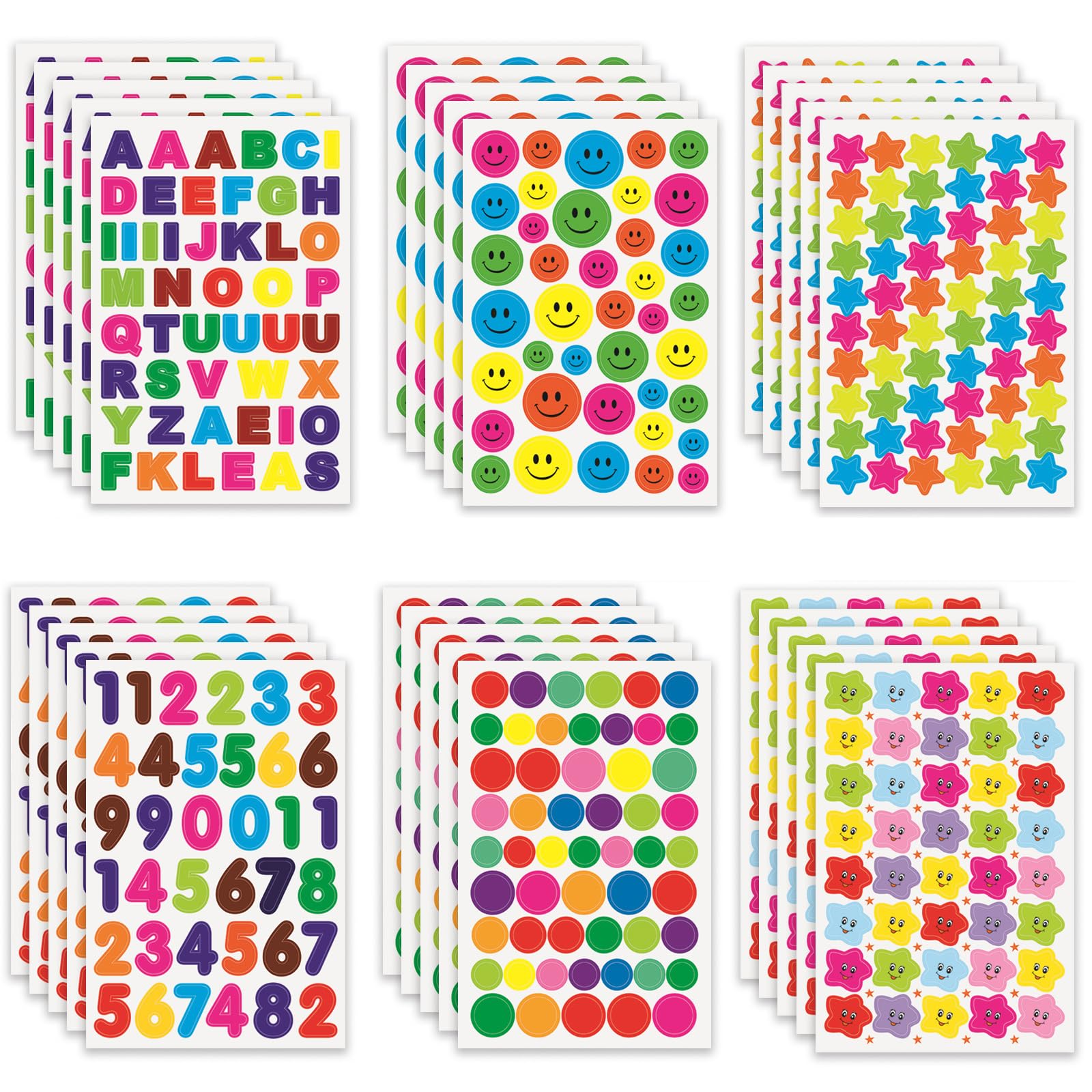 Jinpojun 30 Sheets Kids Stickers - 1385 PCS Colorful Heart, Star & Dot Self-Adhesive Stickers for Scrapbooking, DIY Crafts, Photo Albums, Gift Wrapping & Classroom Rewards - Fun Art Supplies for Children