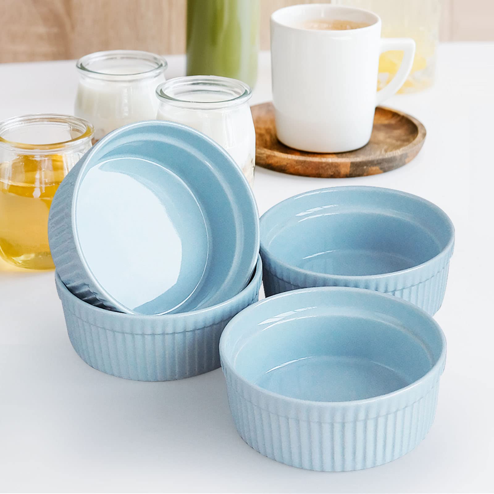 4-Pack Cinf Porcelain 10 oz Ramekins - Oven, Microwave, Freezer & Dishwasher Safe Baking Bowls for Souffle, Creme Brulee, Custard & Desserts | Perfect for Home Baking, Meal Prep & Entertaining