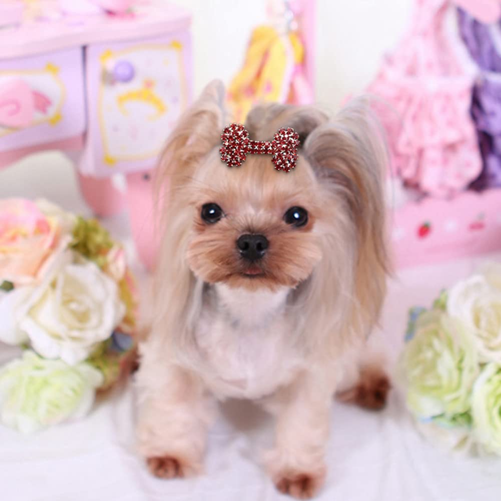 EastVita Non-Slip Pet Hair Clips - Bone-Shaped Rhinestone Decorated Hair Pins for Dogs, Cats & Baby Girls (Red) - Perfect for Grooming, Pet Fashion & Photo Shoots