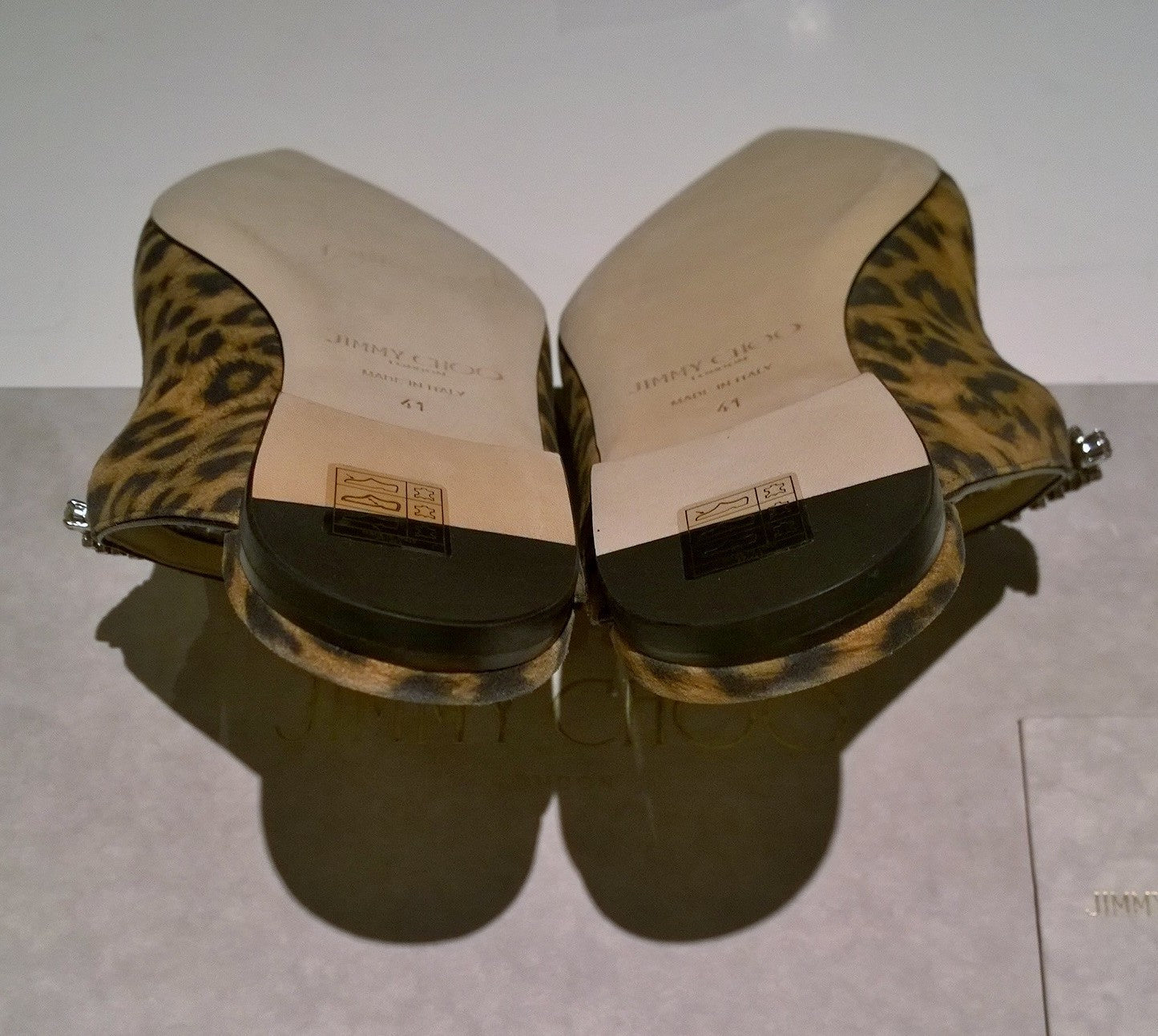 Jimmy Choo Bing Rhinestone Strap Slide Flats - Leopard Suede Women's Shoes for Party, Wedding & Evening Events