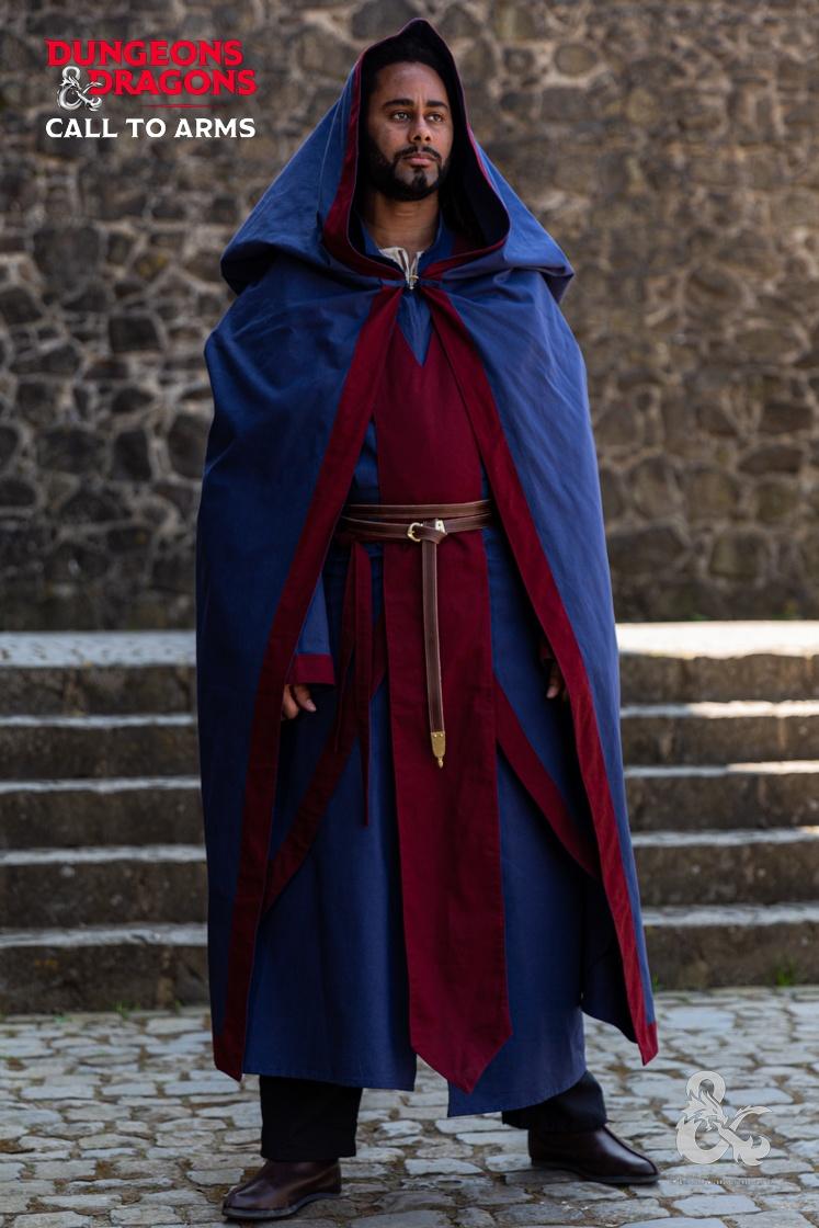 Dungeons & Dragons Wizard Costume Set - Dark Blue & Burgundy Robe with Hood - Perfect for Cosplay, LARP, Halloween & Fantasy Roleplaying Games