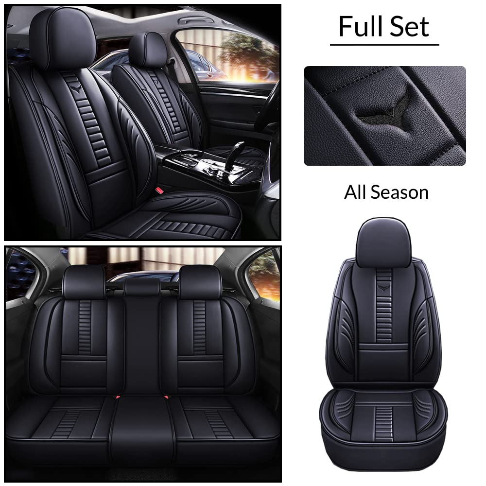 Premium Waterproof Faux Leather Car Seat Covers for Hyundai Accent 2001-2025 - Full Set (Front & Back) with Airbag Compatibility in Black & Black Line | Durable Protection for Daily Commute, Road Trips & Family Travel