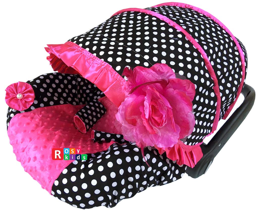 Rosy Kids Infant Car Seat Cover Canopy - 3 Piece Baby Car Seat Cover Set, Soft Cotton Fabric, Universal Fit for Strollers & Carriers (C040700) - Perfect for Outdoor Walks, Shopping Trips & Travel Protection