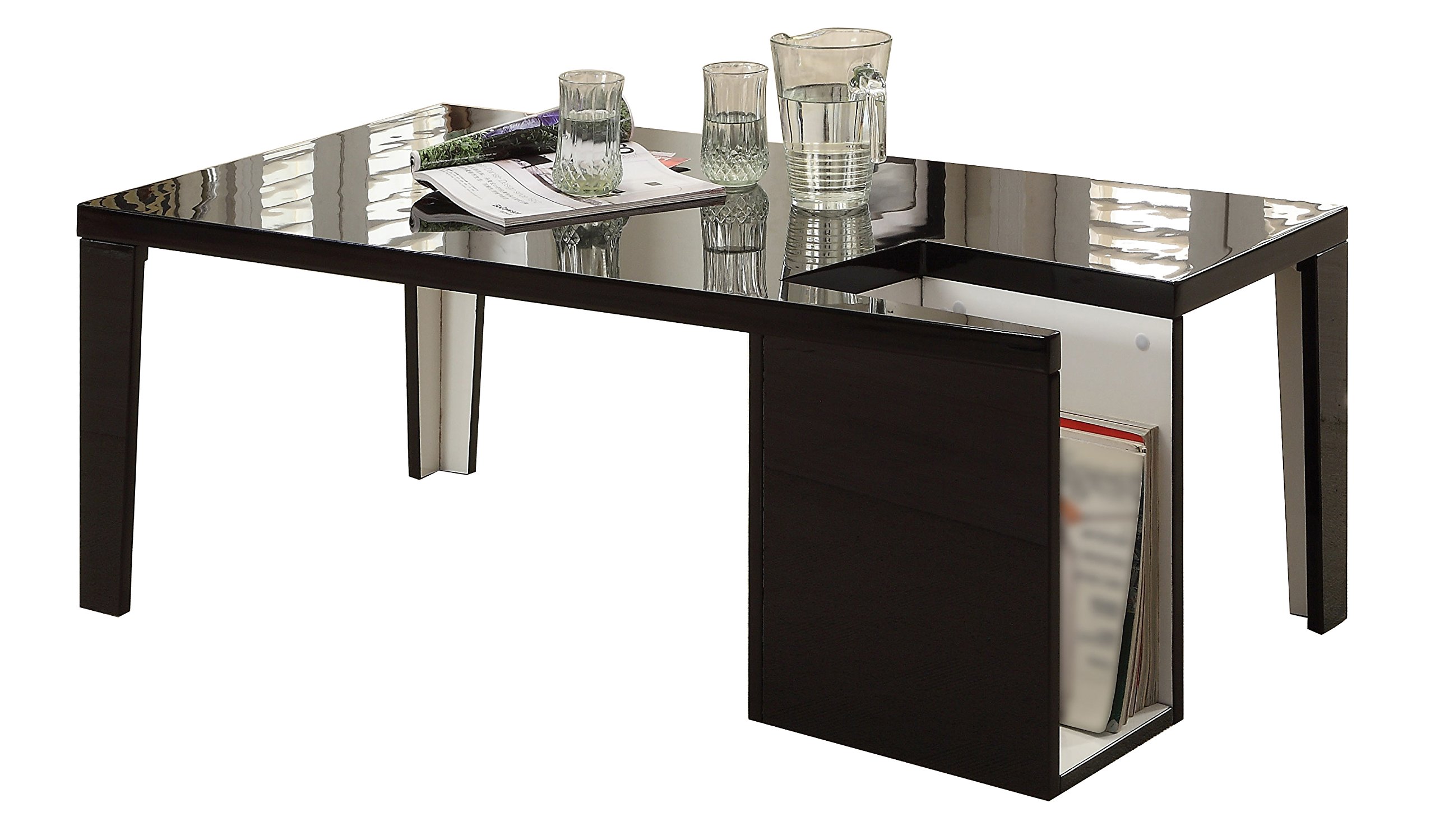 24/7 Shop at Home Naomi Contemporary Rectangle Coffee Table with Storage - Modern Black End Table for Living Room, Bedroom & Office
