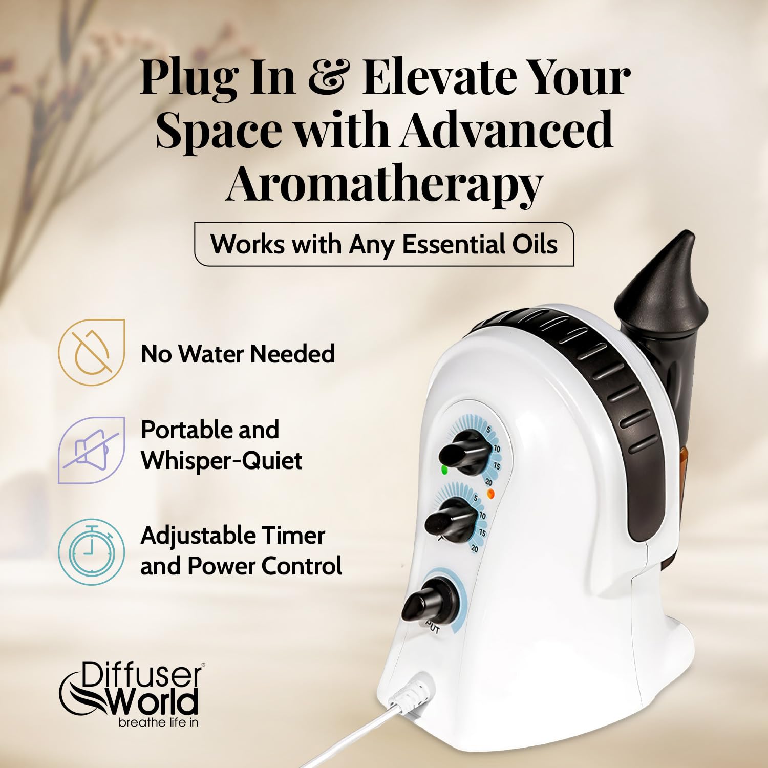 Premium Aromatherapy Essential Oil Diffuser - 110V Ultrasonic Diffuser for Whole Home, Office & Spa | Black Essential Oil Diffuser Machine by Diffuser World | Perfect for Relaxation, Yoga & Stress Relief