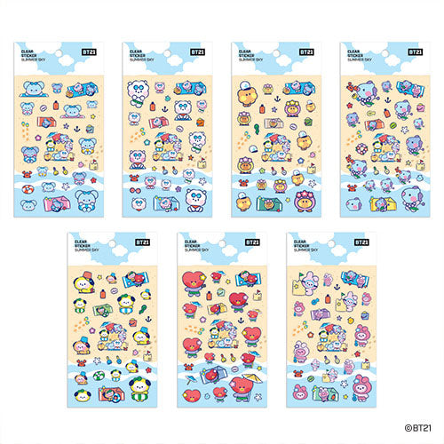 BT21 MININI SUMMER SKY Clear Stickers - Waterproof Vinyl Decals for Laptops, Phones, Scrapbooks & DIY Crafts - Cute K-Pop BTS Merch Collection