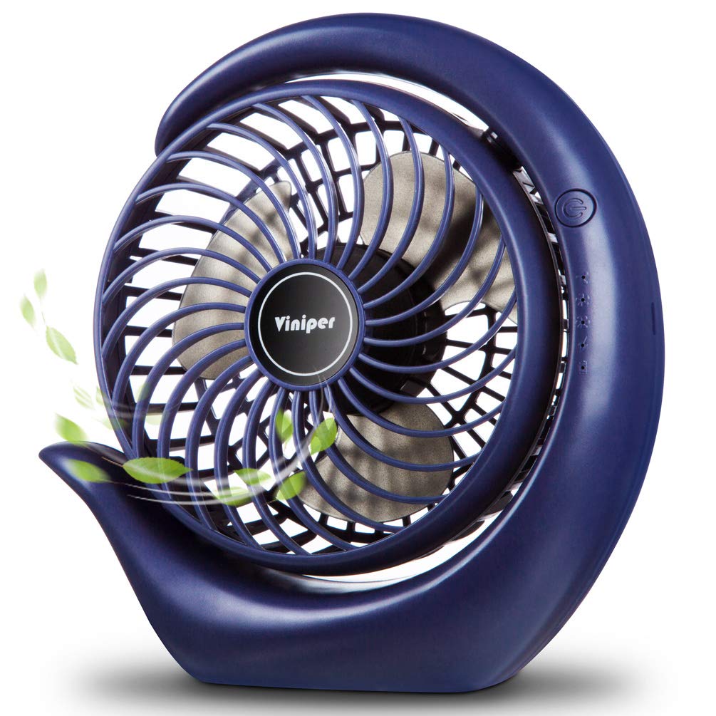 Viniper 6.2 Inch Portable Rechargeable Desk Fan - 3 Speed Settings, 180° Rotation, Up to 24 Hours Runtime - Compact & Powerful Cooling for Office, Bedroom, Dorm, Travel (Blue with Light Black Blade)