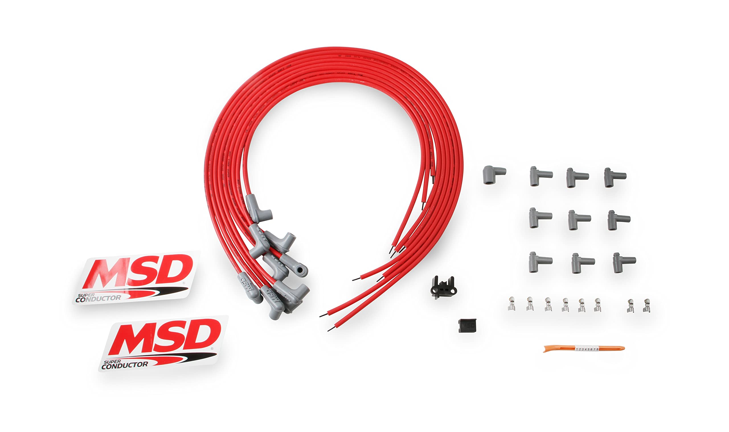 MSD Super Conductor 8.5mm Spark Plug Wire Set for 8 Cylinder Engines - 90 Degree Plug & Cap Design | High-Performance Ignition Upgrade for Muscle Cars, Hot Rods & Racing Vehicles